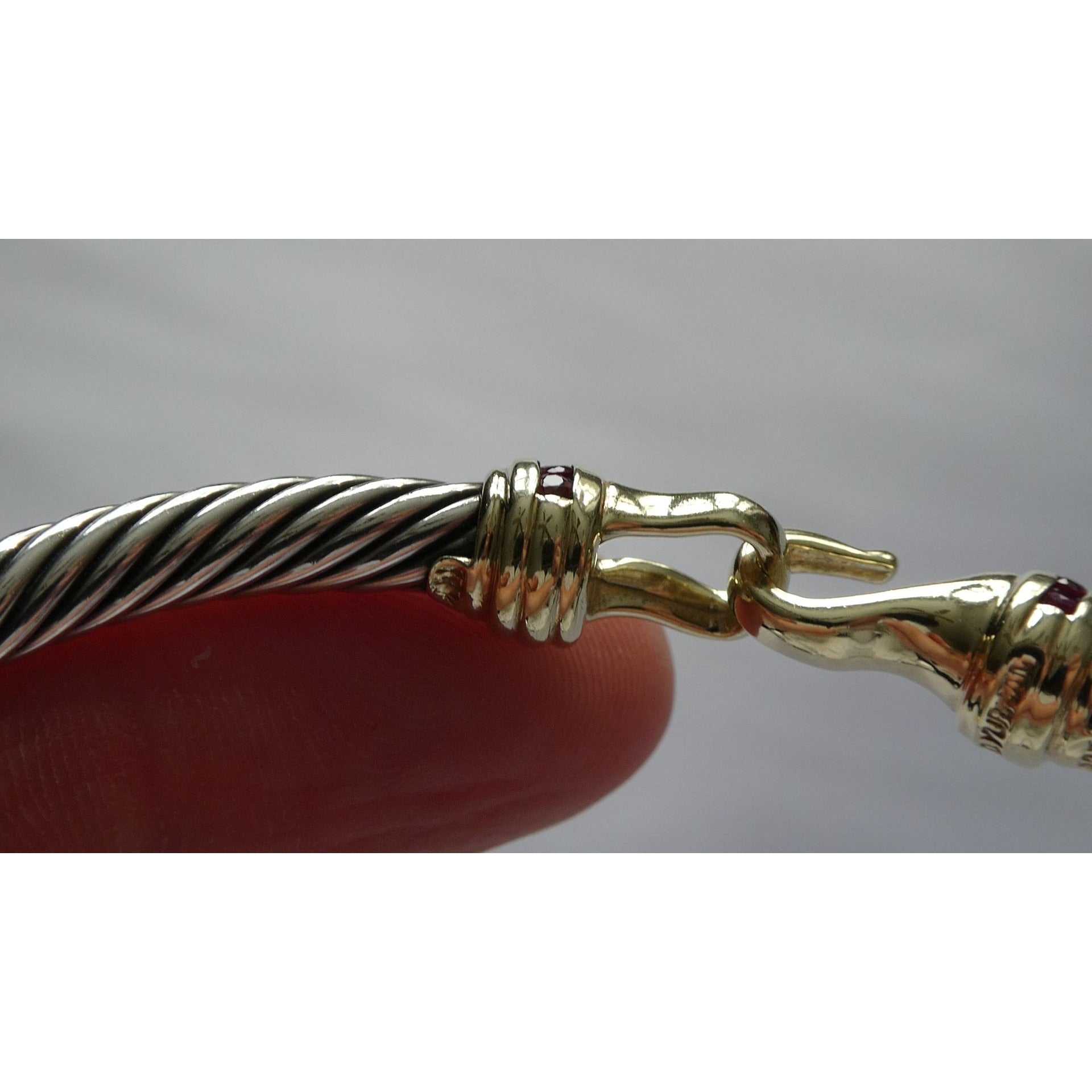 David Yurman Sterling Silver and 14k Gold Hook Clasp Lab Created Ruby Bracelet