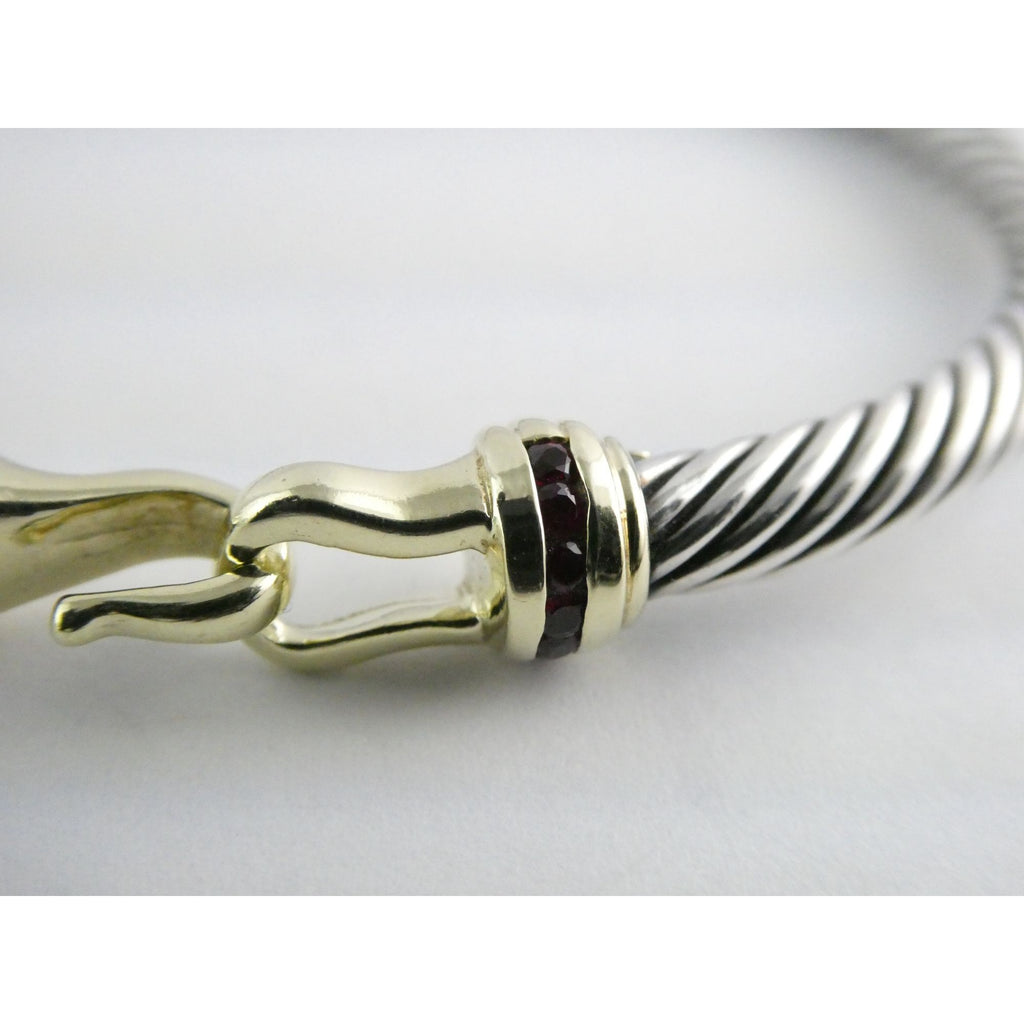 David Yurman Sterling Silver and 14k Gold Hook Clasp Lab Created Ruby Bracelet