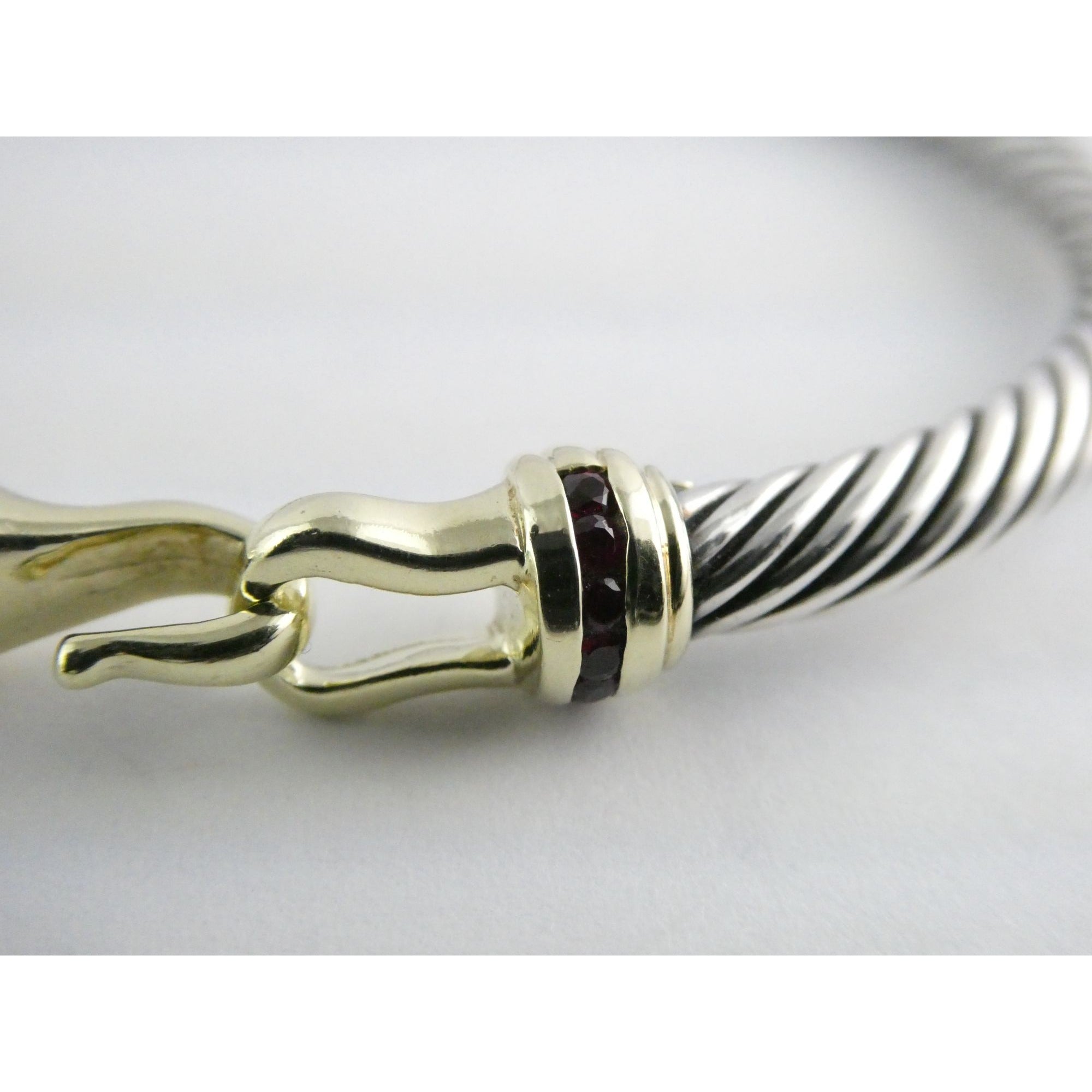 David Yurman Sterling Silver and 14k Gold Hook Clasp Lab Created Ruby Bracelet
