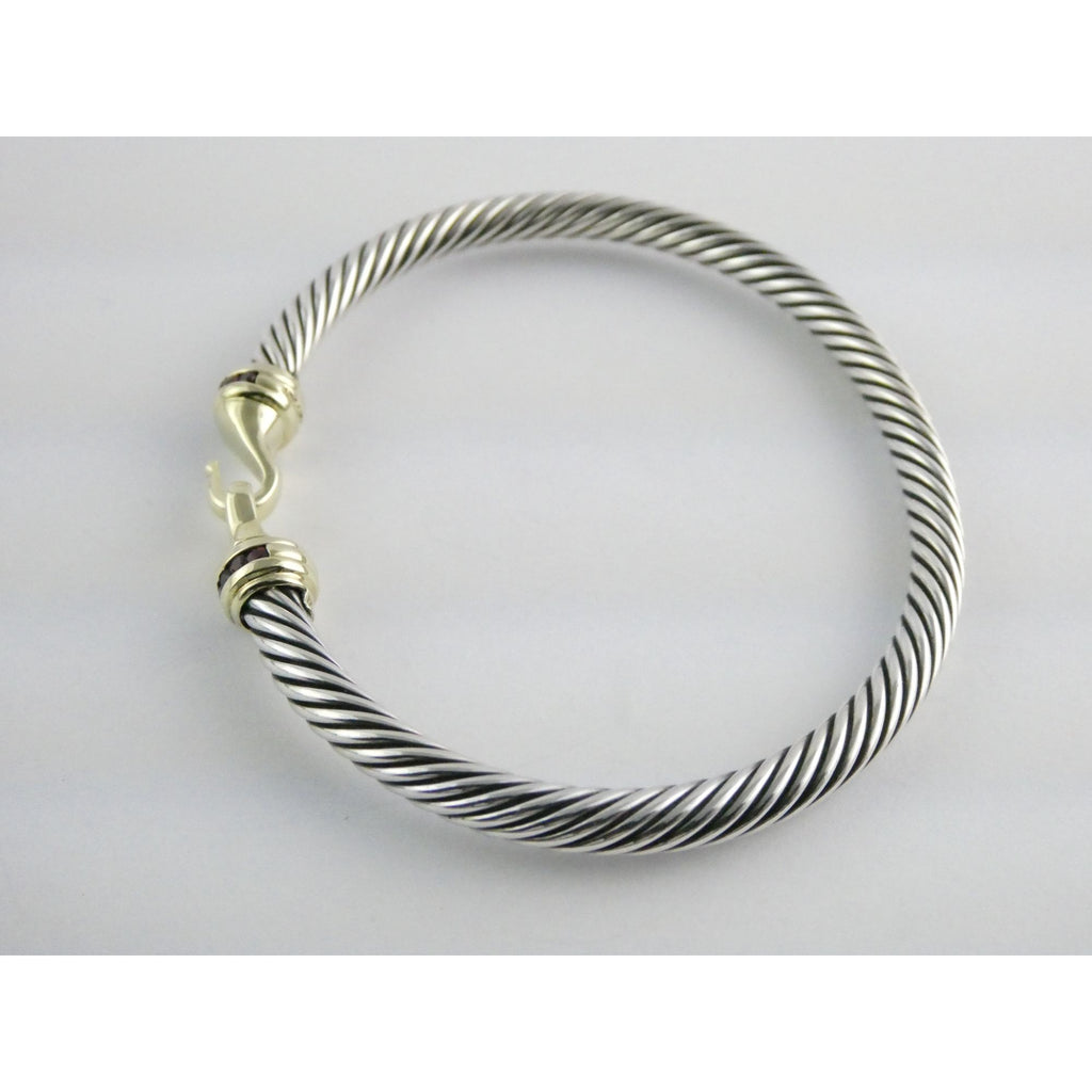 David Yurman Sterling Silver and 14k Gold Hook Clasp Lab Created Ruby Bracelet