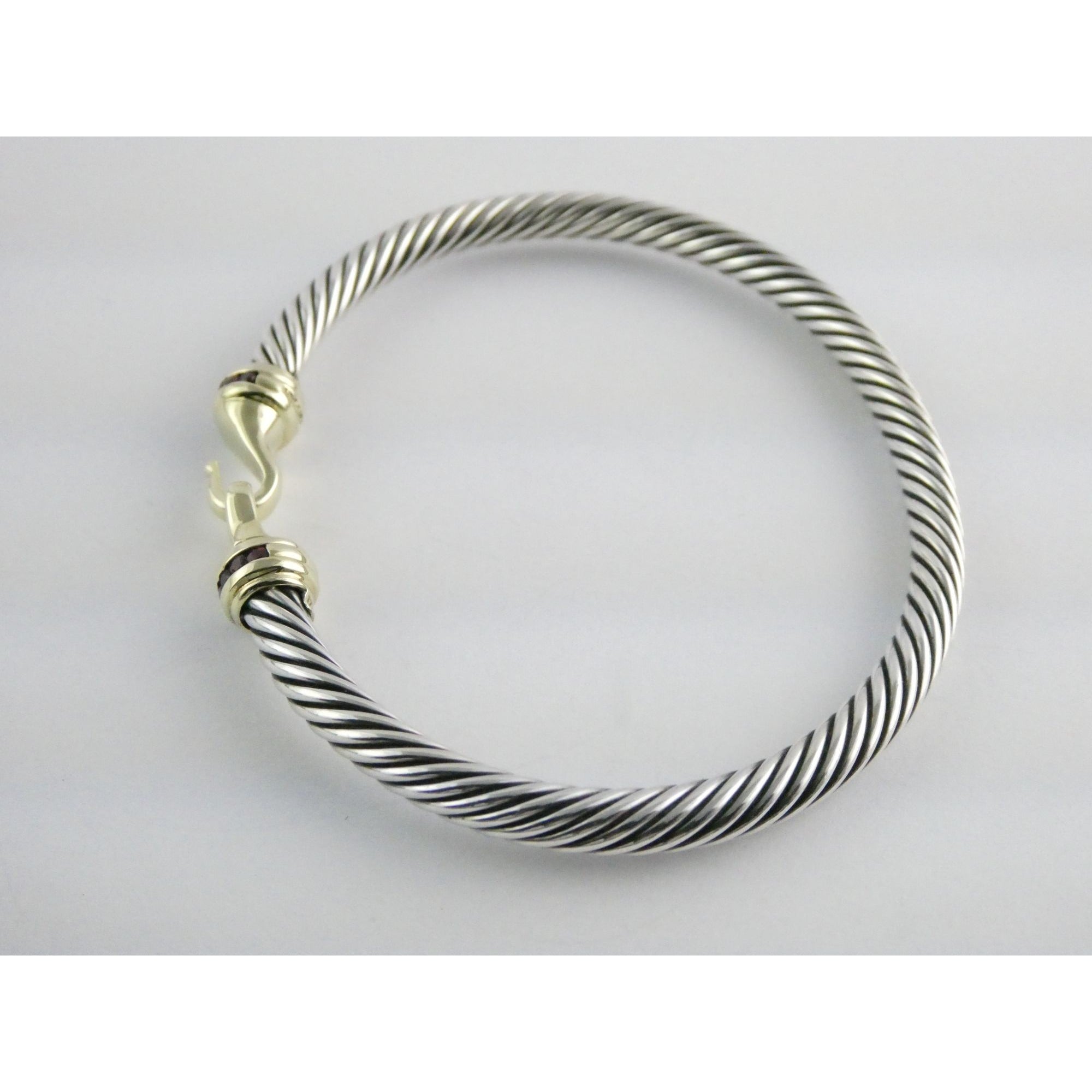 David Yurman Sterling Silver and 14k Gold Hook Clasp Lab Created Ruby Bracelet