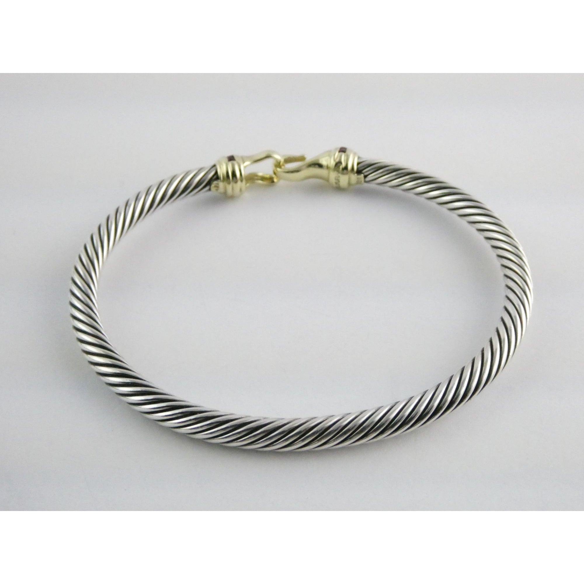 David Yurman Sterling Silver and 14k Gold Hook Clasp Lab Created Ruby Bracelet