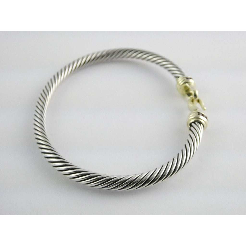 David Yurman Sterling Silver and 14k Gold Hook Clasp Lab Created Ruby Bracelet