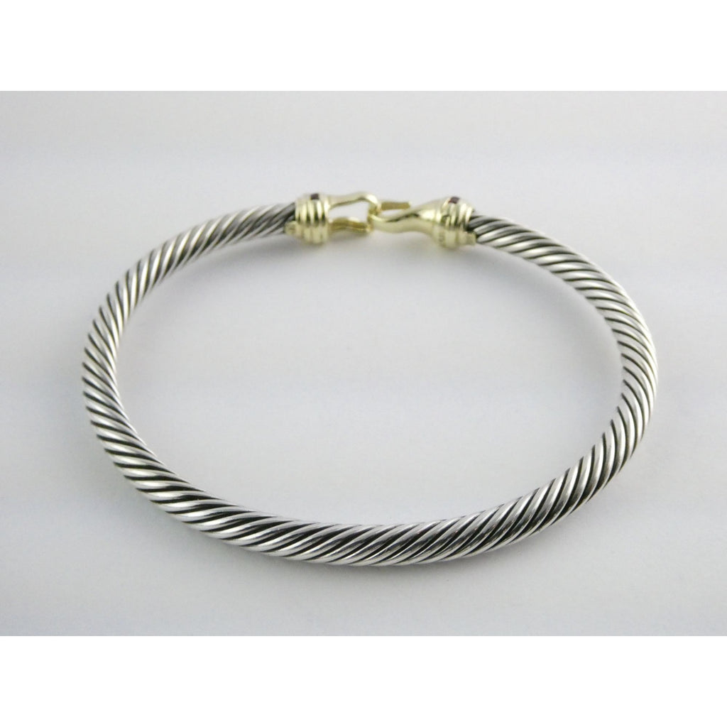 David Yurman Sterling Silver and 14k Gold Hook Clasp Lab Created Ruby Bracelet