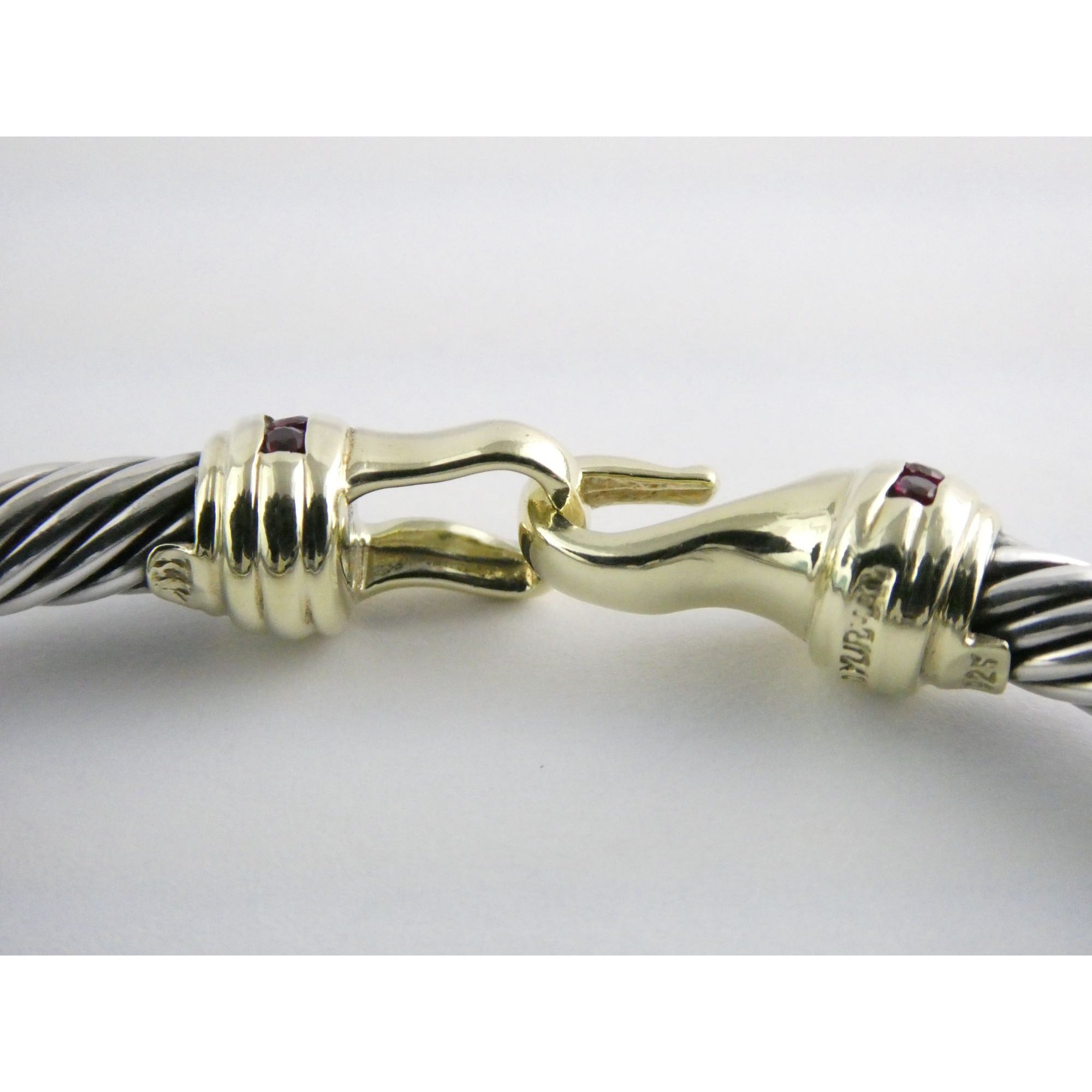 David Yurman Sterling Silver and 14k Gold Hook Clasp Lab Created Ruby Bracelet