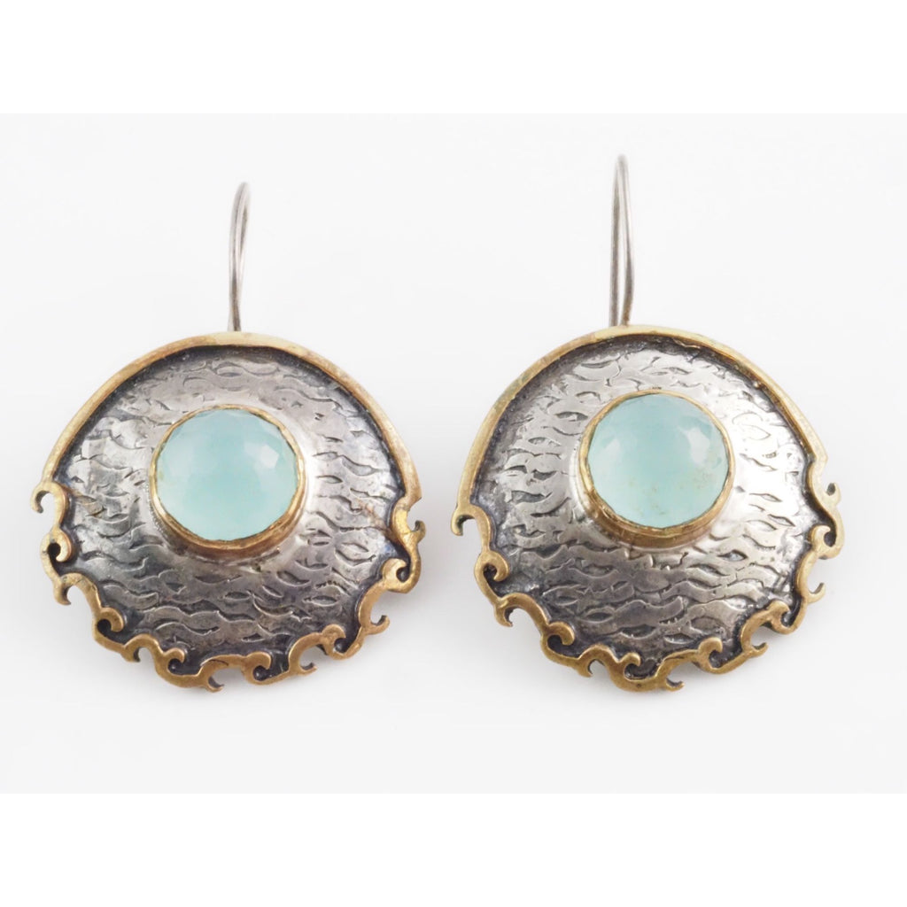 Vintage Bora Designer Sterling Silver Aqua Blue Chalcedony Gilt Accent Earrings