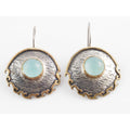 Vintage Bora Designer Sterling Silver Aqua Blue Chalcedony Gilt Accent Earrings
