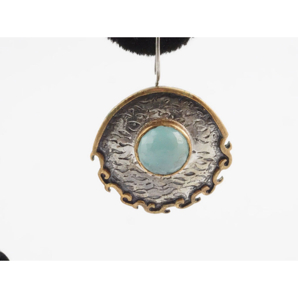 Vintage Bora Designer Sterling Silver Aqua Blue Chalcedony Gilt Accent Earrings