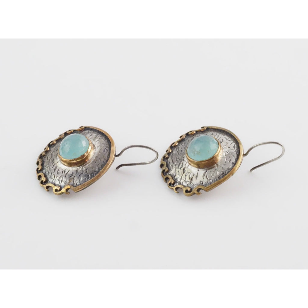 Vintage Bora Designer Sterling Silver Aqua Blue Chalcedony Gilt Accent Earrings