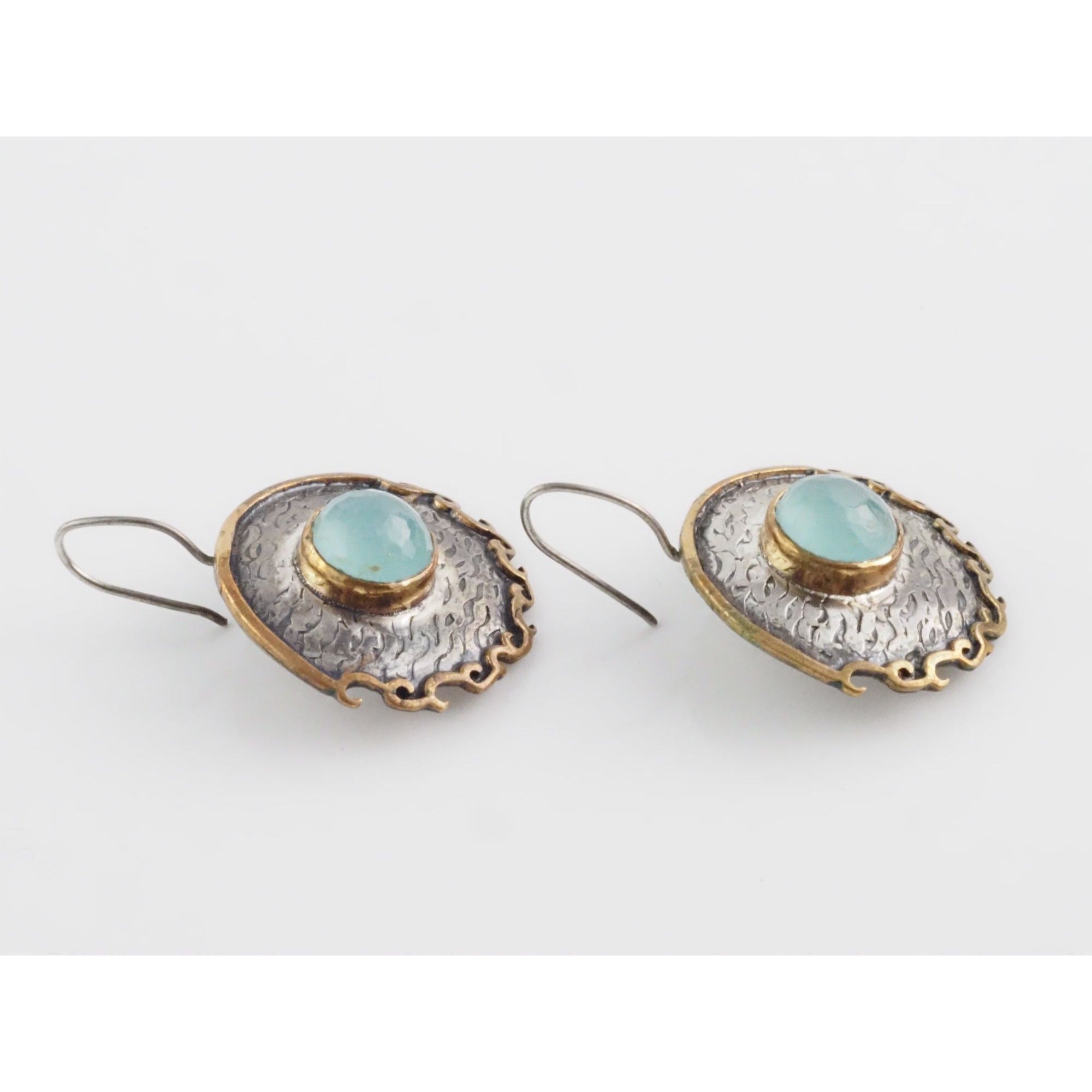 Vintage Bora Designer Sterling Silver Aqua Blue Chalcedony Gilt Accent Earrings