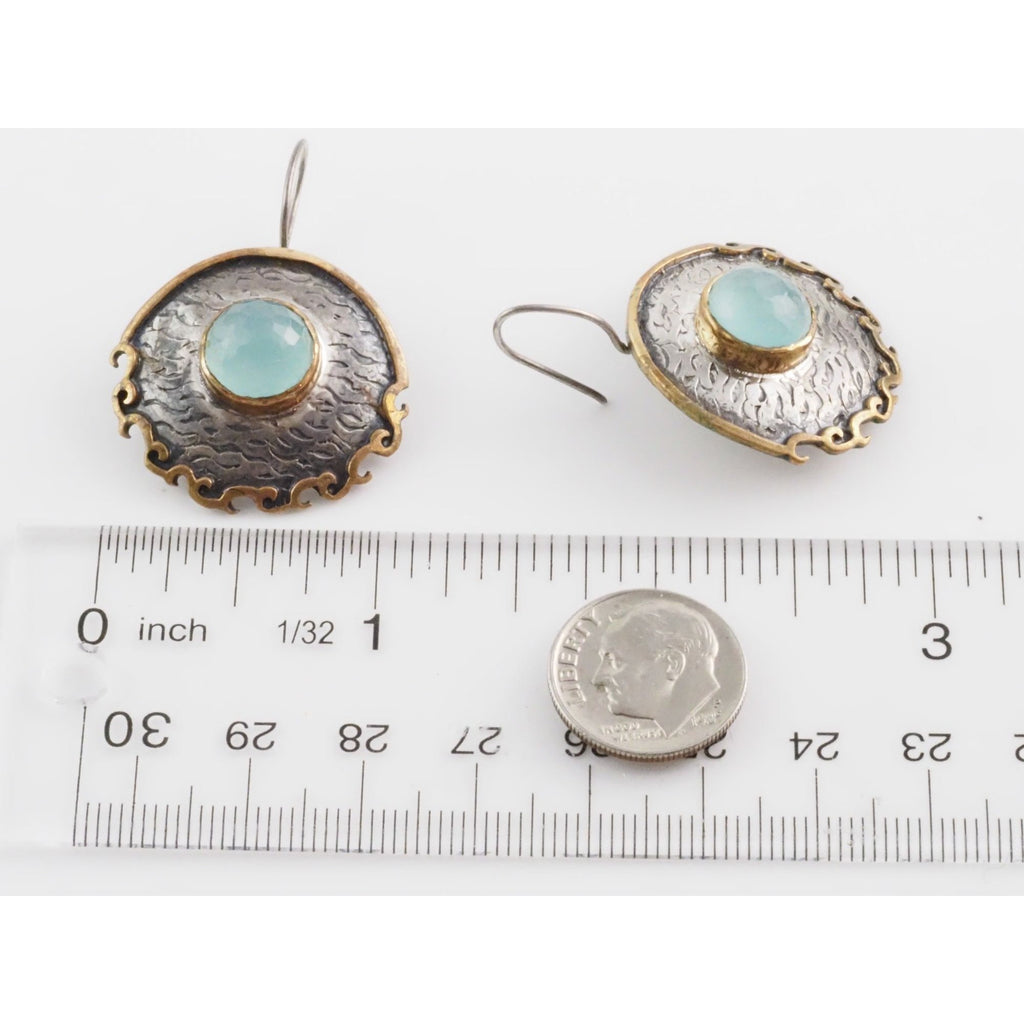 Vintage Bora Designer Sterling Silver Aqua Blue Chalcedony Gilt Accent Earrings