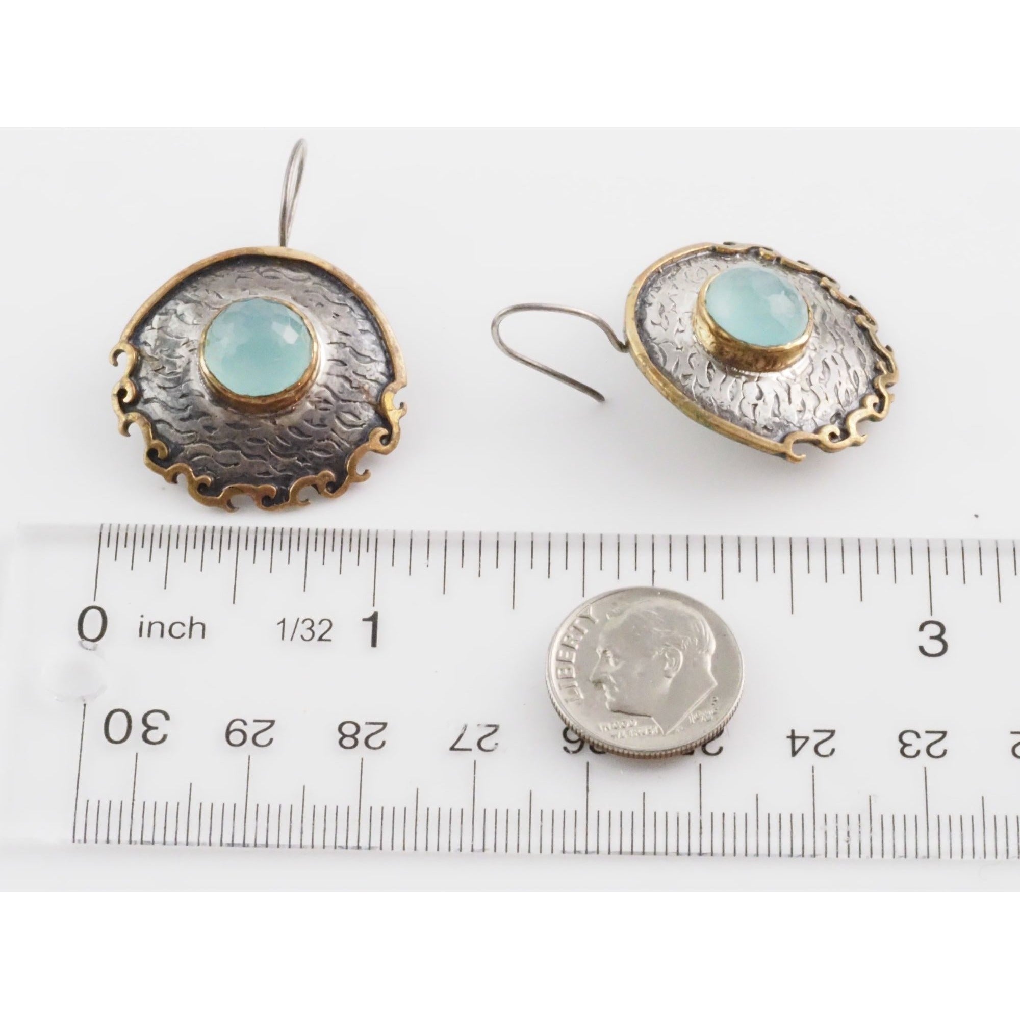 Vintage Bora Designer Sterling Silver Aqua Blue Chalcedony Gilt Accent Earrings