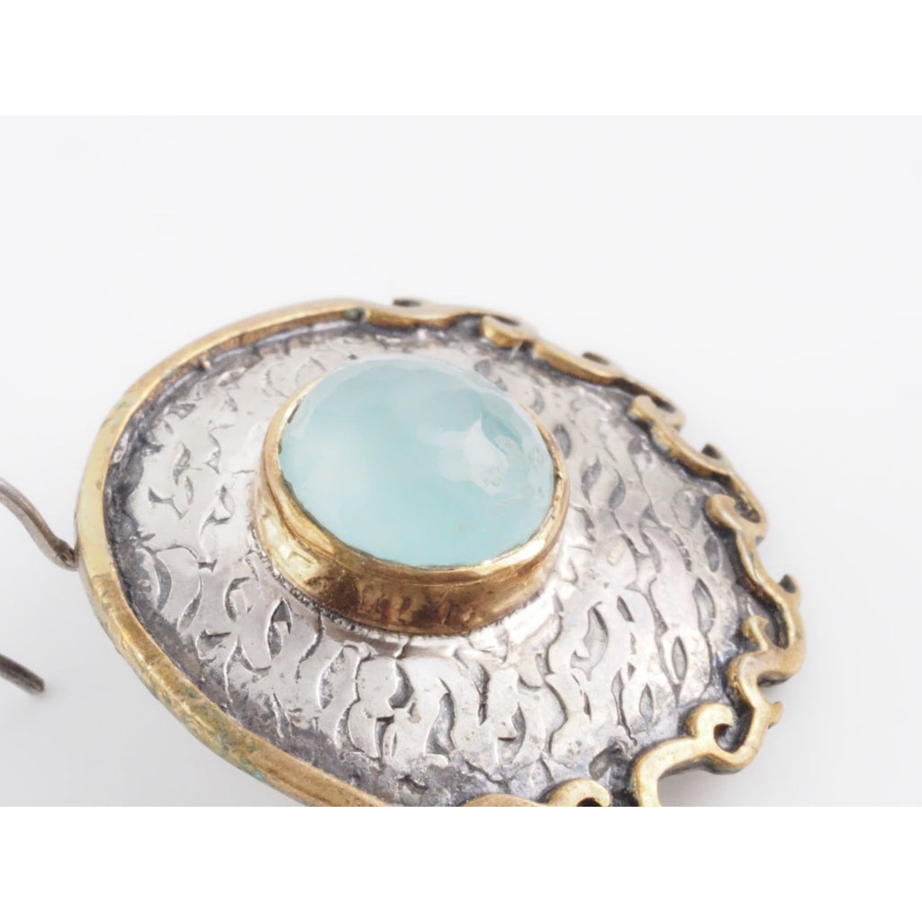 Vintage Bora Designer Sterling Silver Aqua Blue Chalcedony Gilt Accent Earrings