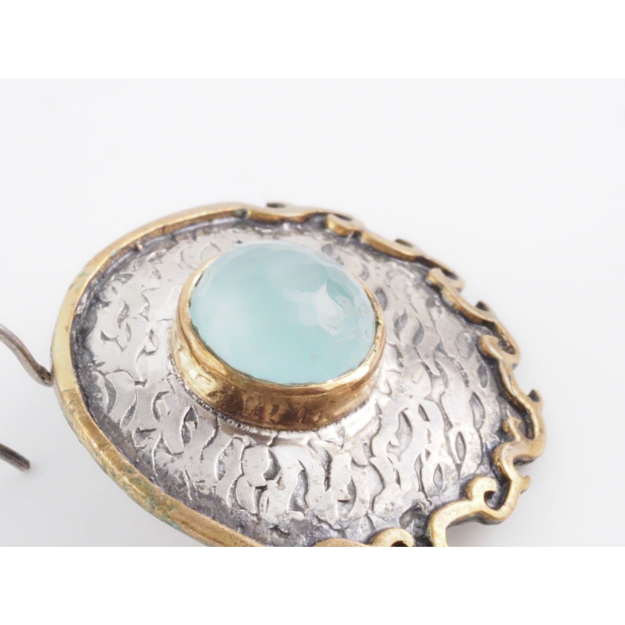 Vintage Bora Designer Sterling Silver Aqua Blue Chalcedony Gilt Accent Earrings