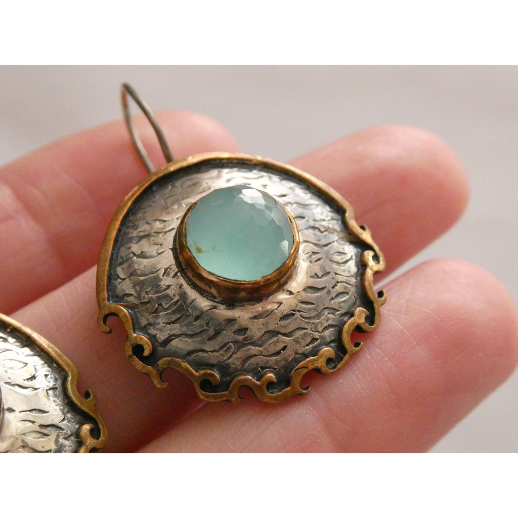 Vintage Bora Designer Sterling Silver Aqua Blue Chalcedony Gilt Accent Earrings