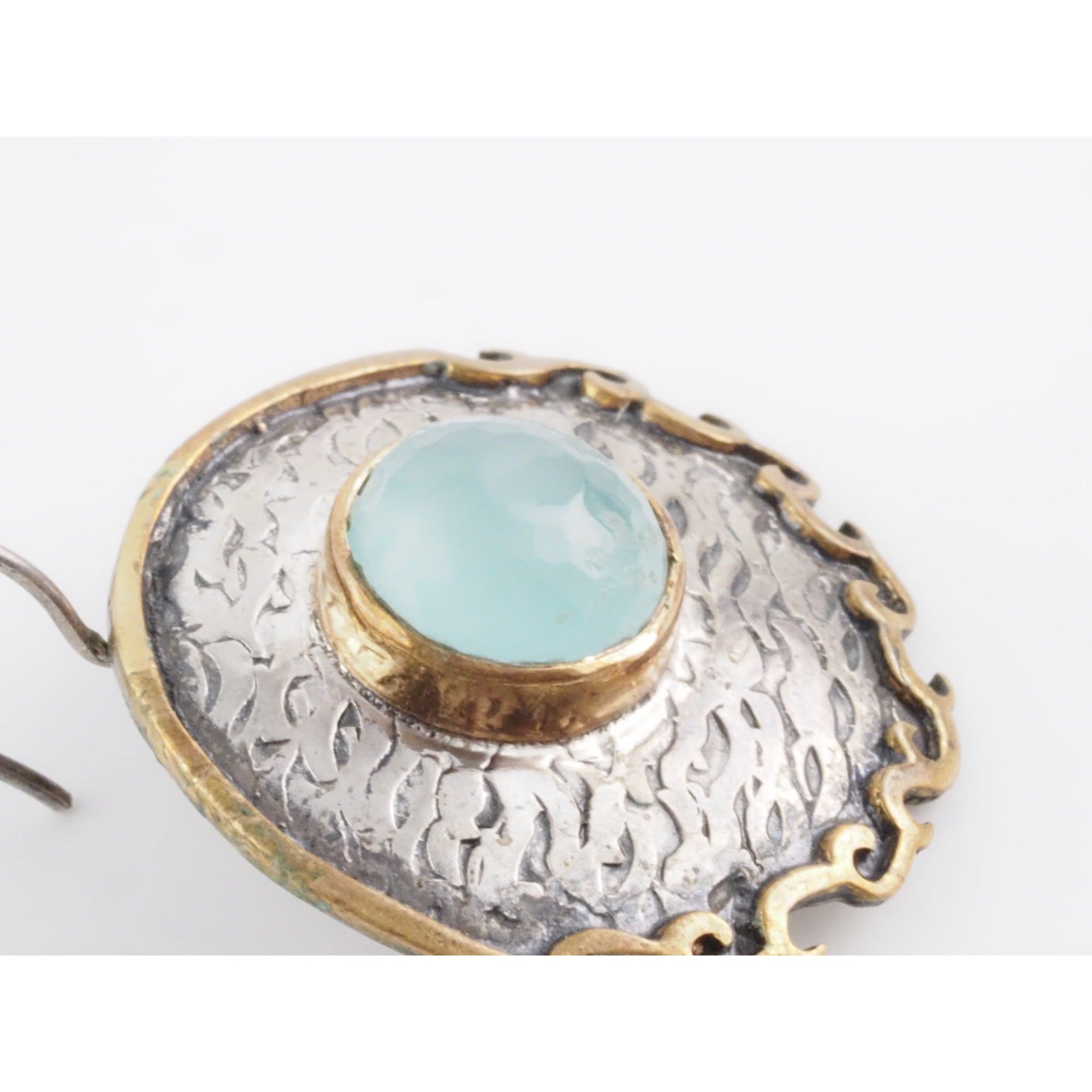 Vintage Bora Designer Sterling Silver Aqua Blue Chalcedony Gilt Accent Earrings