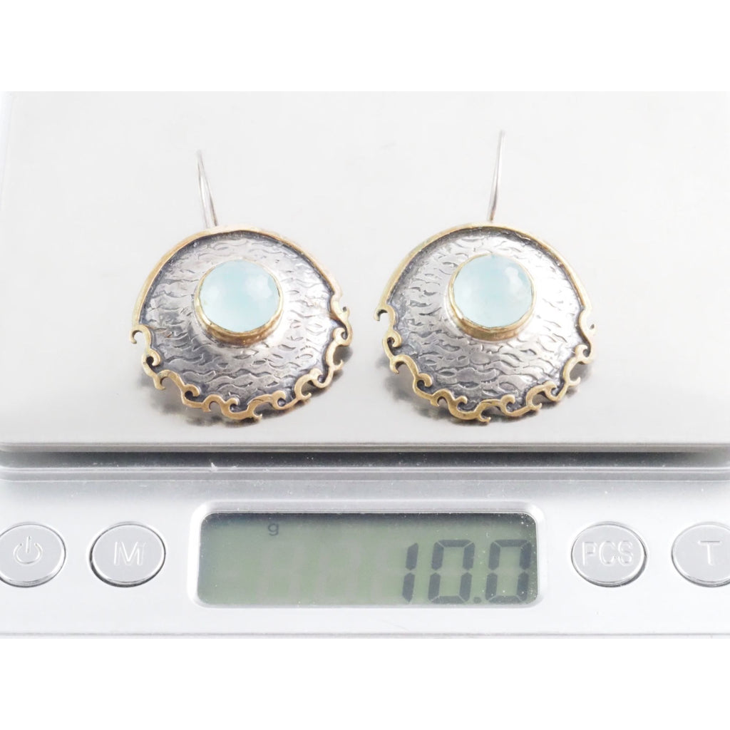 Vintage Bora Designer Sterling Silver Aqua Blue Chalcedony Gilt Accent Earrings