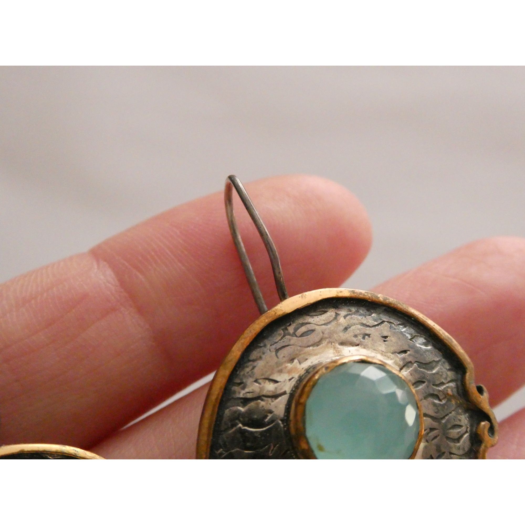 Vintage Bora Designer Sterling Silver Aqua Blue Chalcedony Gilt Accent Earrings
