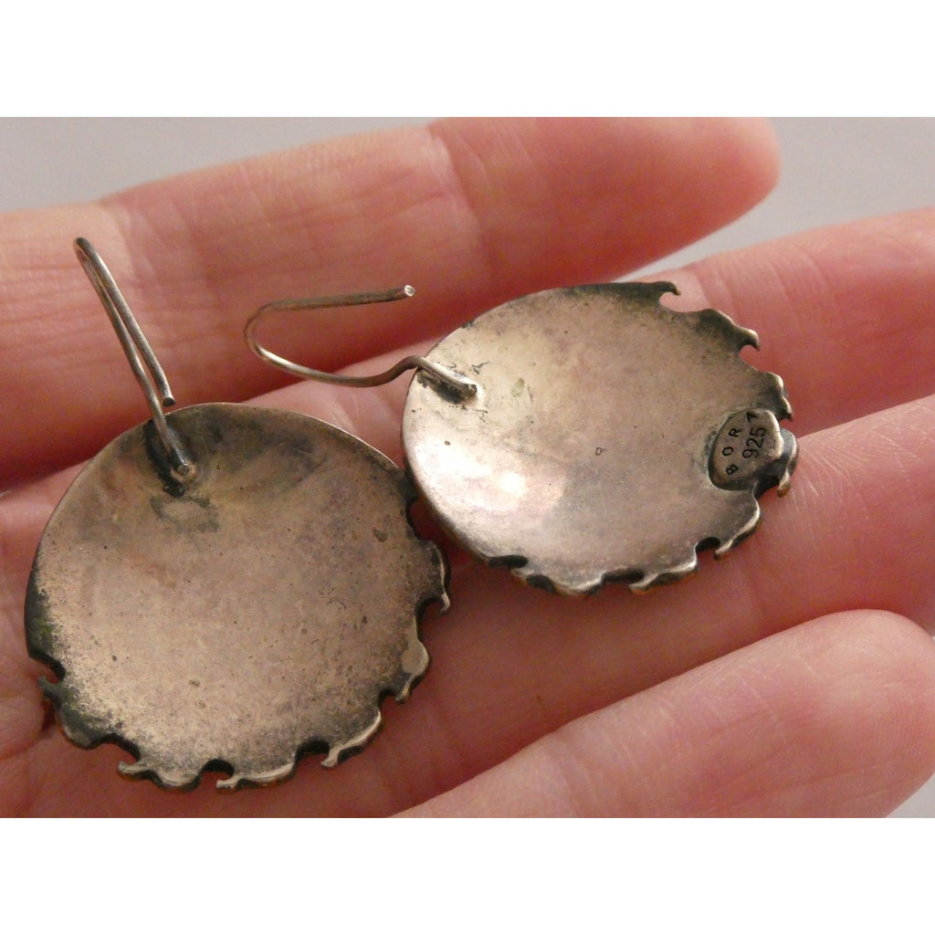 Vintage Bora Designer Sterling Silver Aqua Blue Chalcedony Gilt Accent Earrings