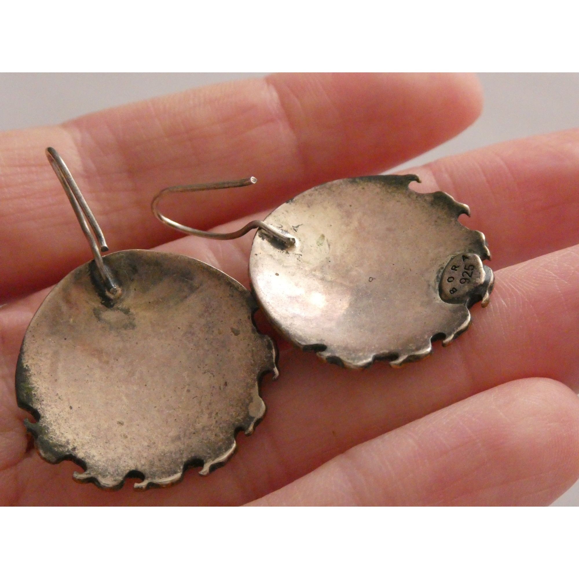 Vintage Bora Designer Sterling Silver Aqua Blue Chalcedony Gilt Accent Earrings