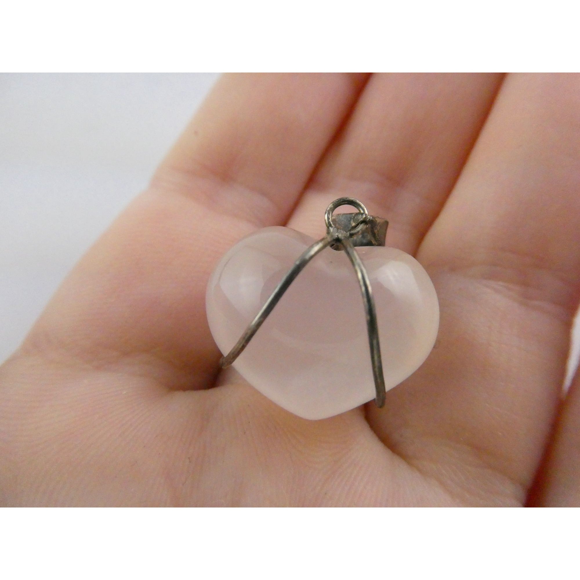 Sterling Silver Wire Wrapped Rose Quartz Heart Pendant 925 6g 25mm Length
