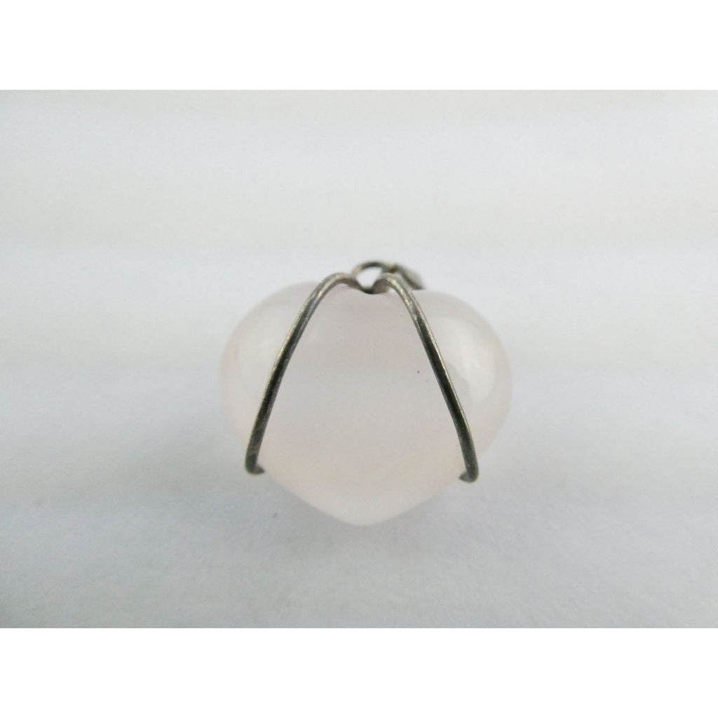 Sterling Silver Wire Wrapped Rose Quartz Heart Pendant 925 6g 25mm Length