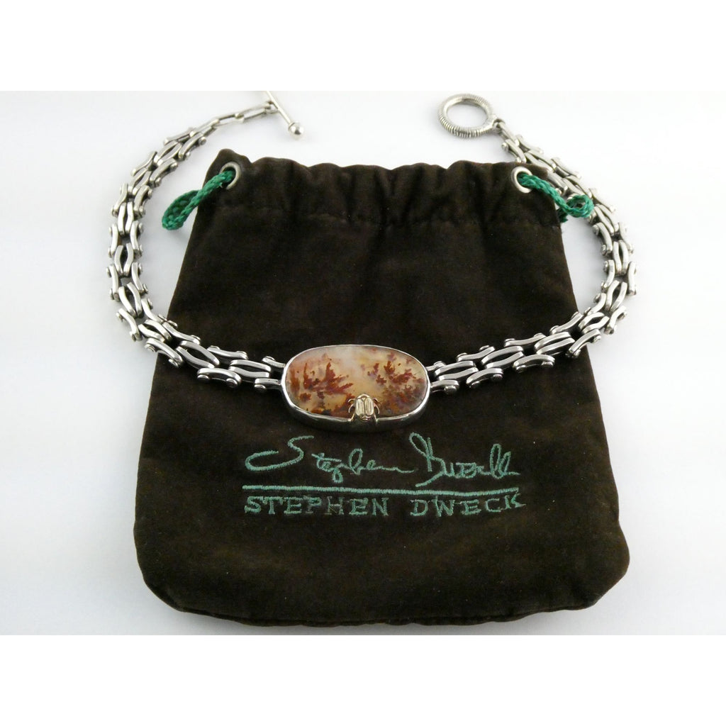 Stephen Dweck Sterling Silver One of a Kind Plume Agate Necklace 16.25 In 104g