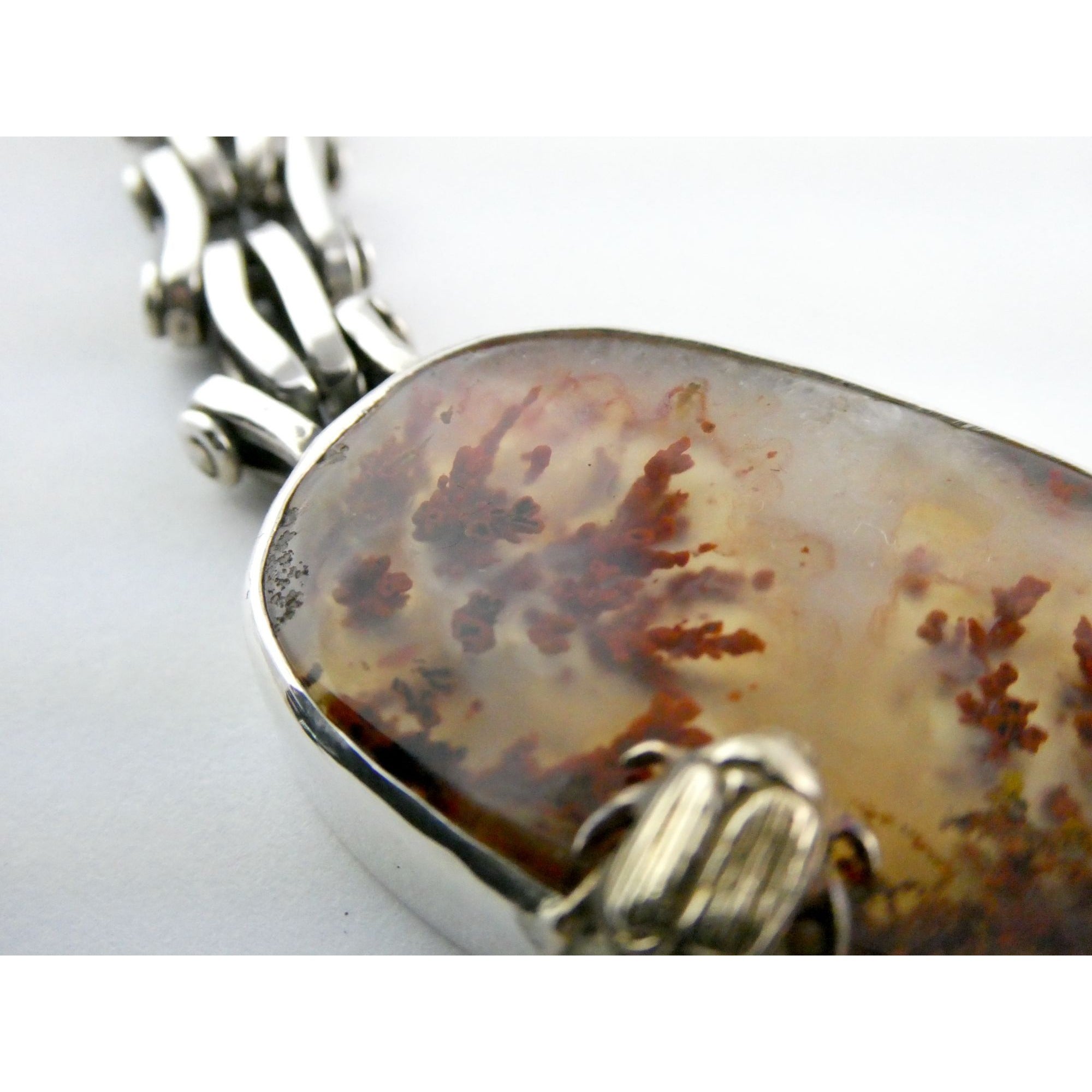 Stephen Dweck Sterling Silver One of a Kind Plume Agate Necklace 16.25 In 104g
