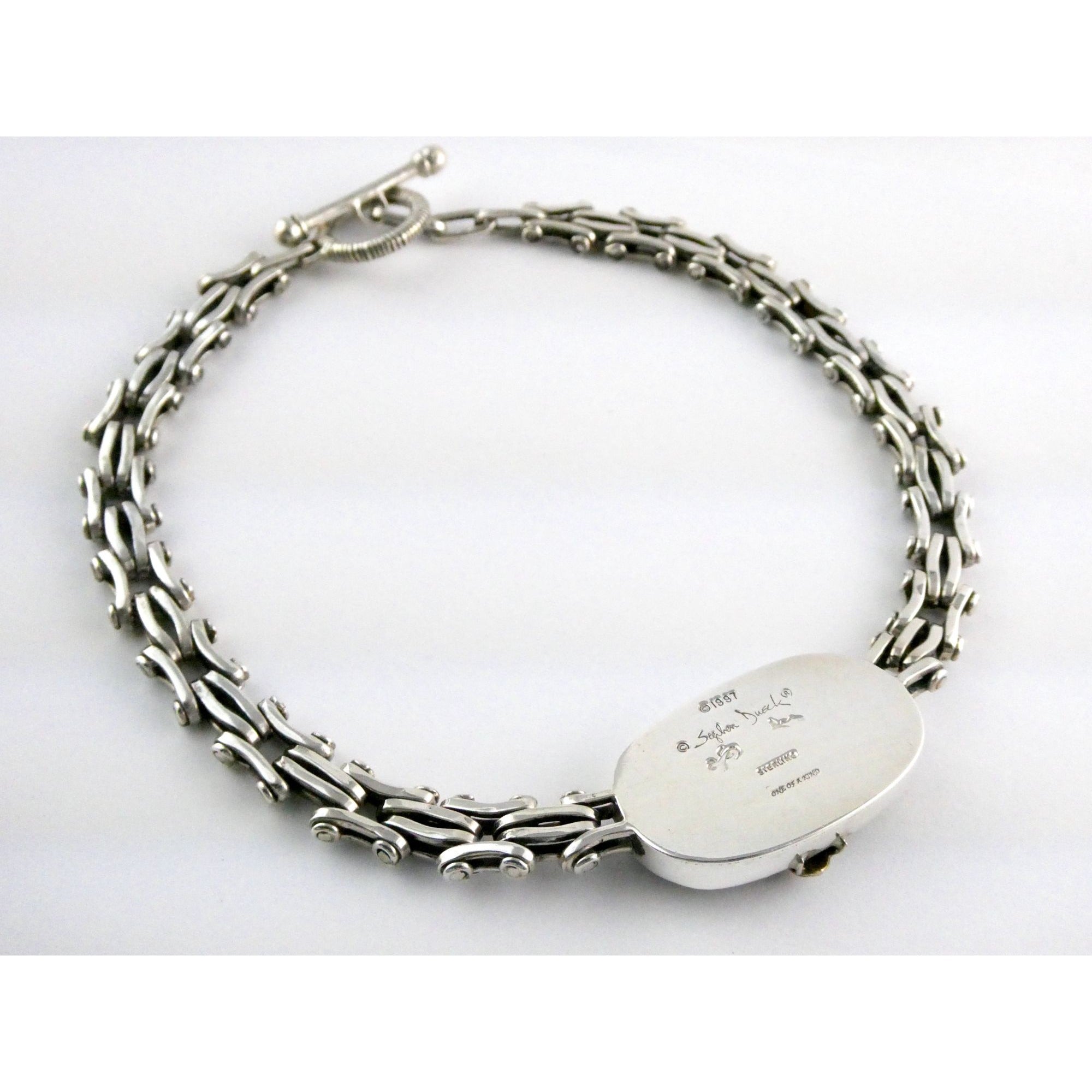 Stephen Dweck Sterling Silver One of a Kind Plume Agate Necklace 16.25 In 104g