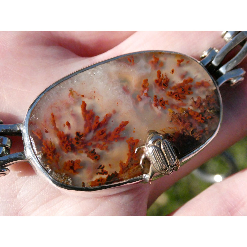 Stephen Dweck Sterling Silver One of a Kind Plume Agate Necklace 16.25 In 104g