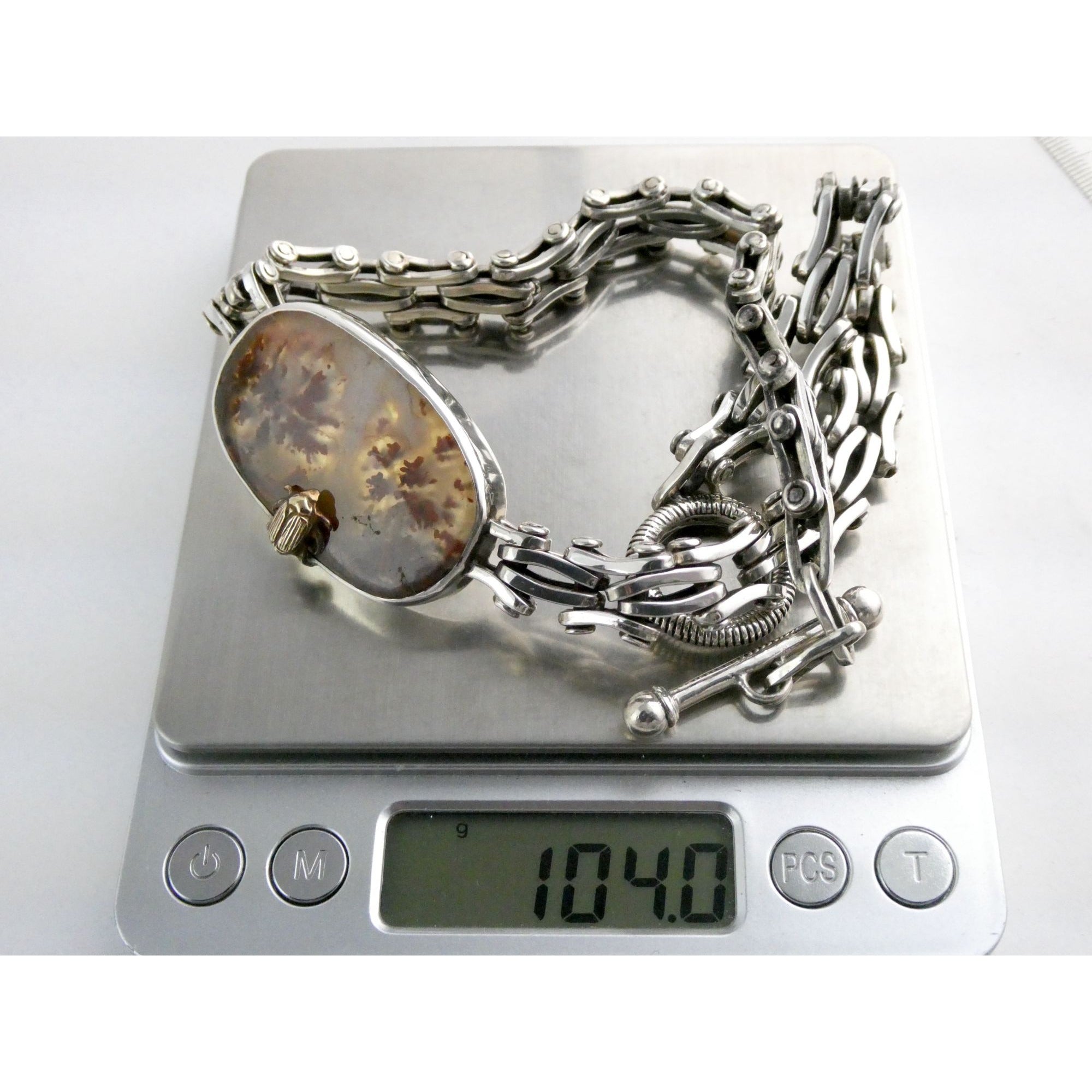 Stephen Dweck Sterling Silver One of a Kind Plume Agate Necklace 16.25 In 104g