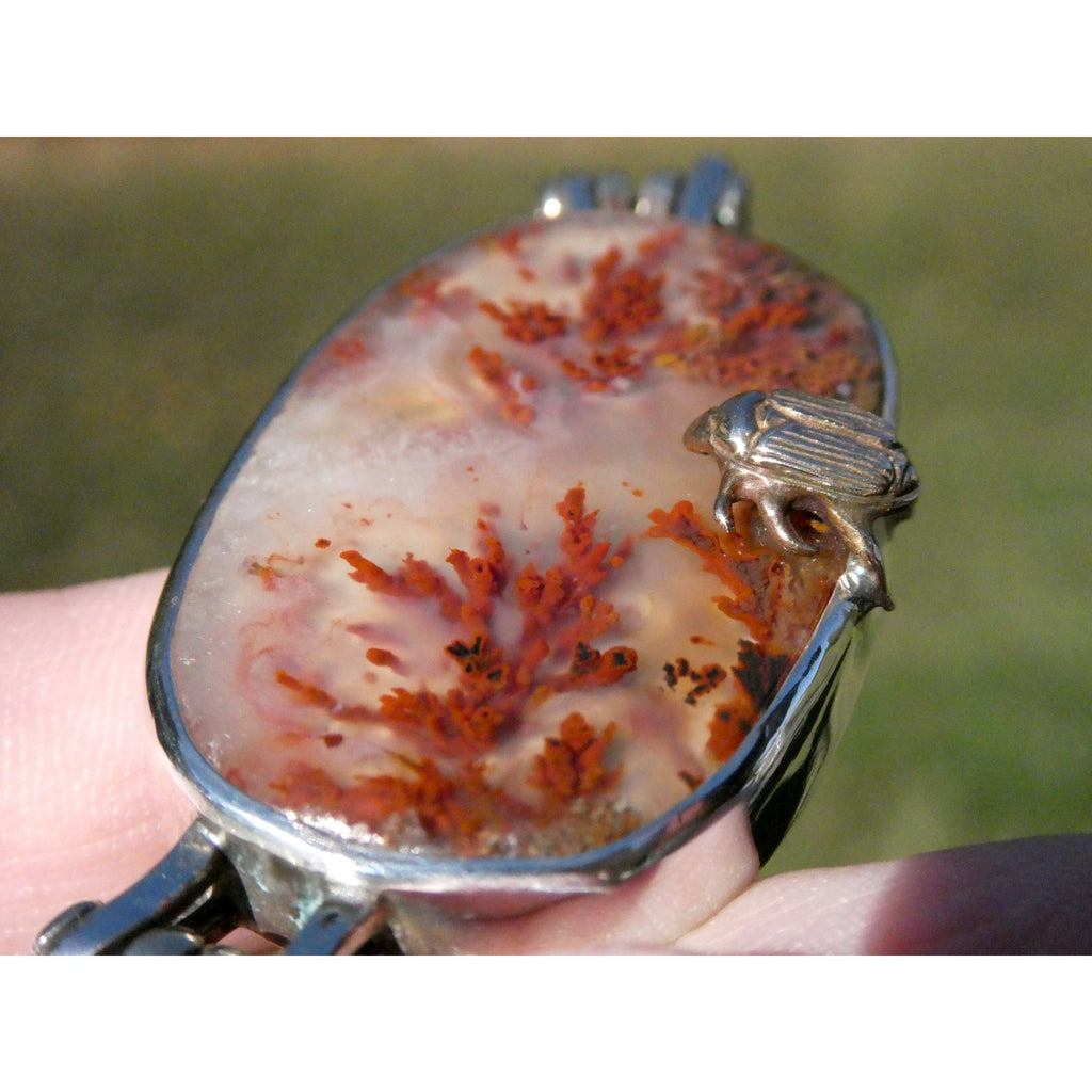 Stephen Dweck Sterling Silver One of a Kind Plume Agate Necklace 16.25 In 104g