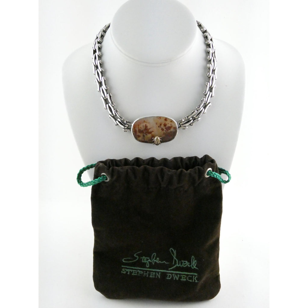 Stephen Dweck Sterling Silver One of a Kind Plume Agate Necklace 16.25 In 104g