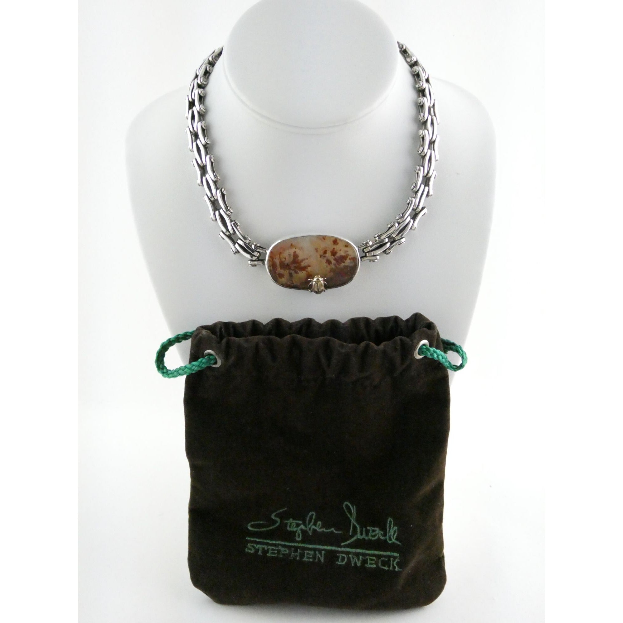 Stephen Dweck Sterling Silver One of a Kind Plume Agate Necklace 16.25 In 104g
