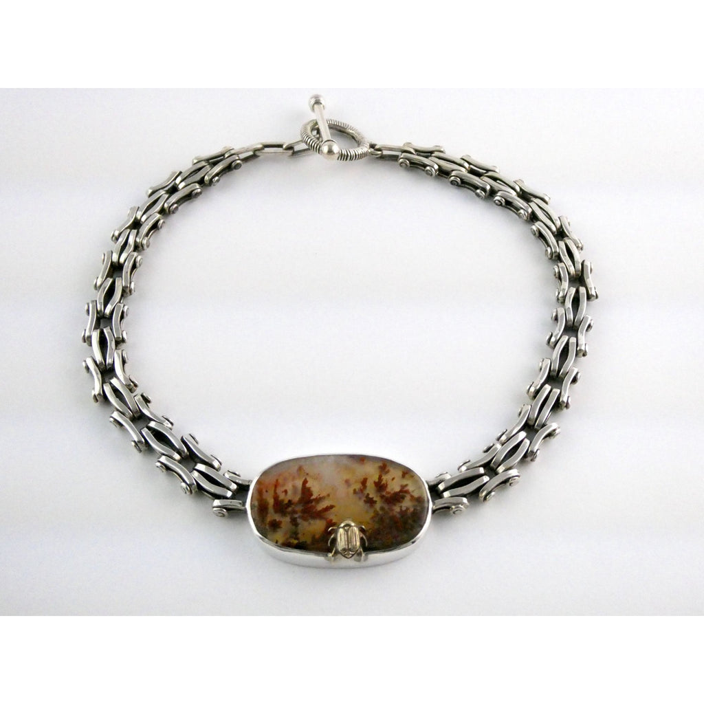 Stephen Dweck Sterling Silver One of a Kind Plume Agate Necklace 16.25 In 104g