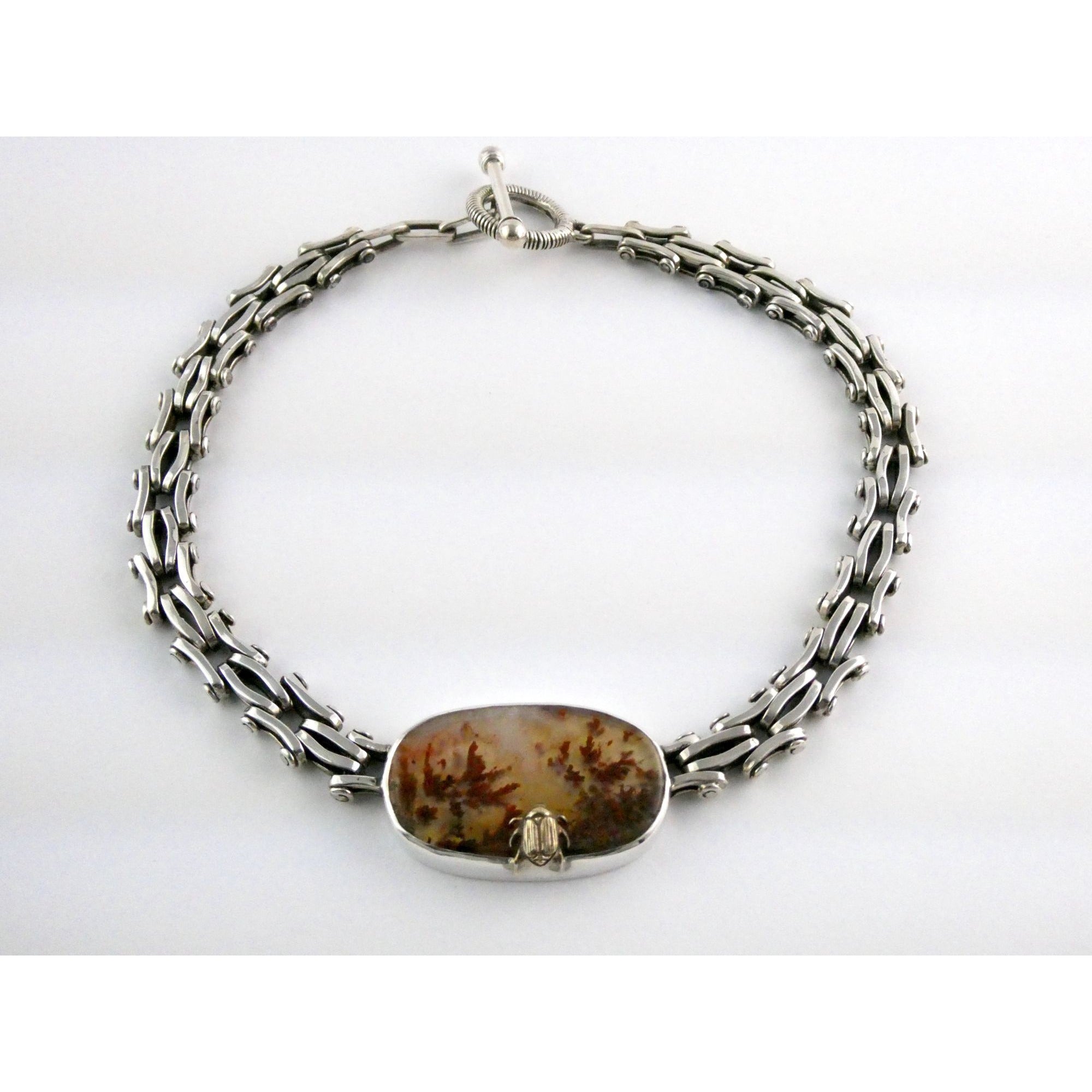 Stephen Dweck Sterling Silver One of a Kind Plume Agate Necklace 16.25 In 104g