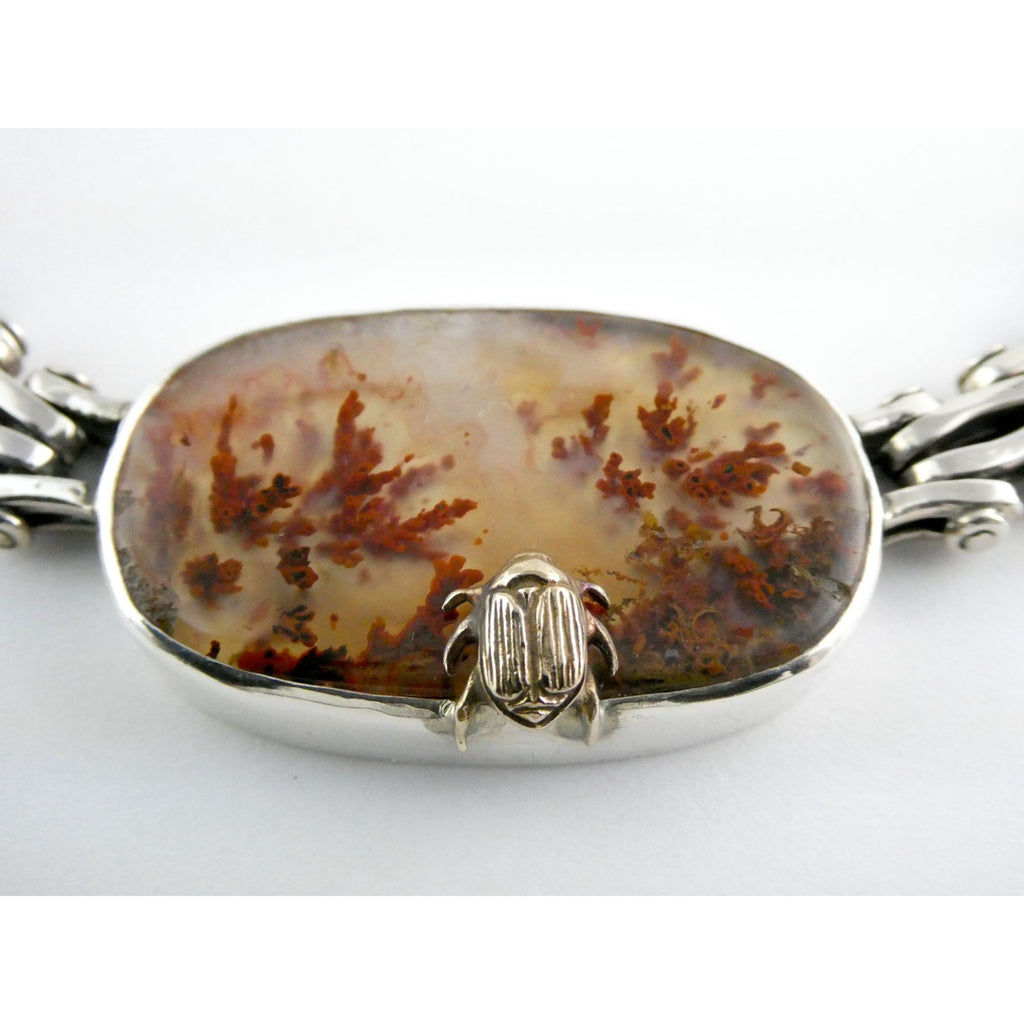Stephen Dweck Sterling Silver One of a Kind Plume Agate Necklace 16.25 In 104g