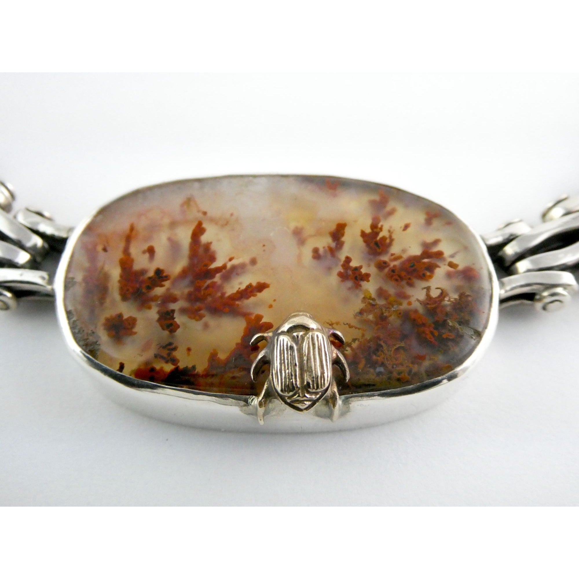 Stephen Dweck Sterling Silver One of a Kind Plume Agate Necklace 16.25 In 104g
