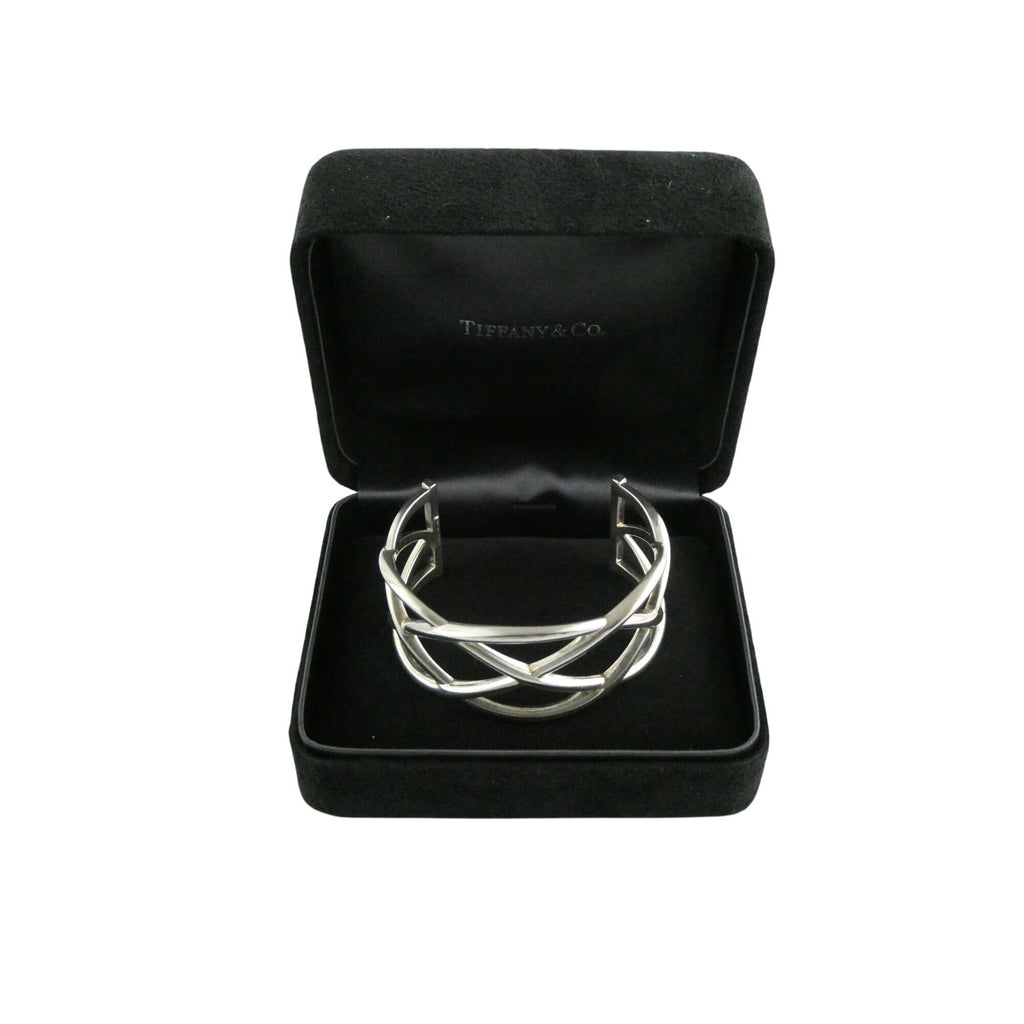 Tiffany and Co Sterling Silver Woven Cuff Bracelet Italy 44.4g 6.75 Inches w Box