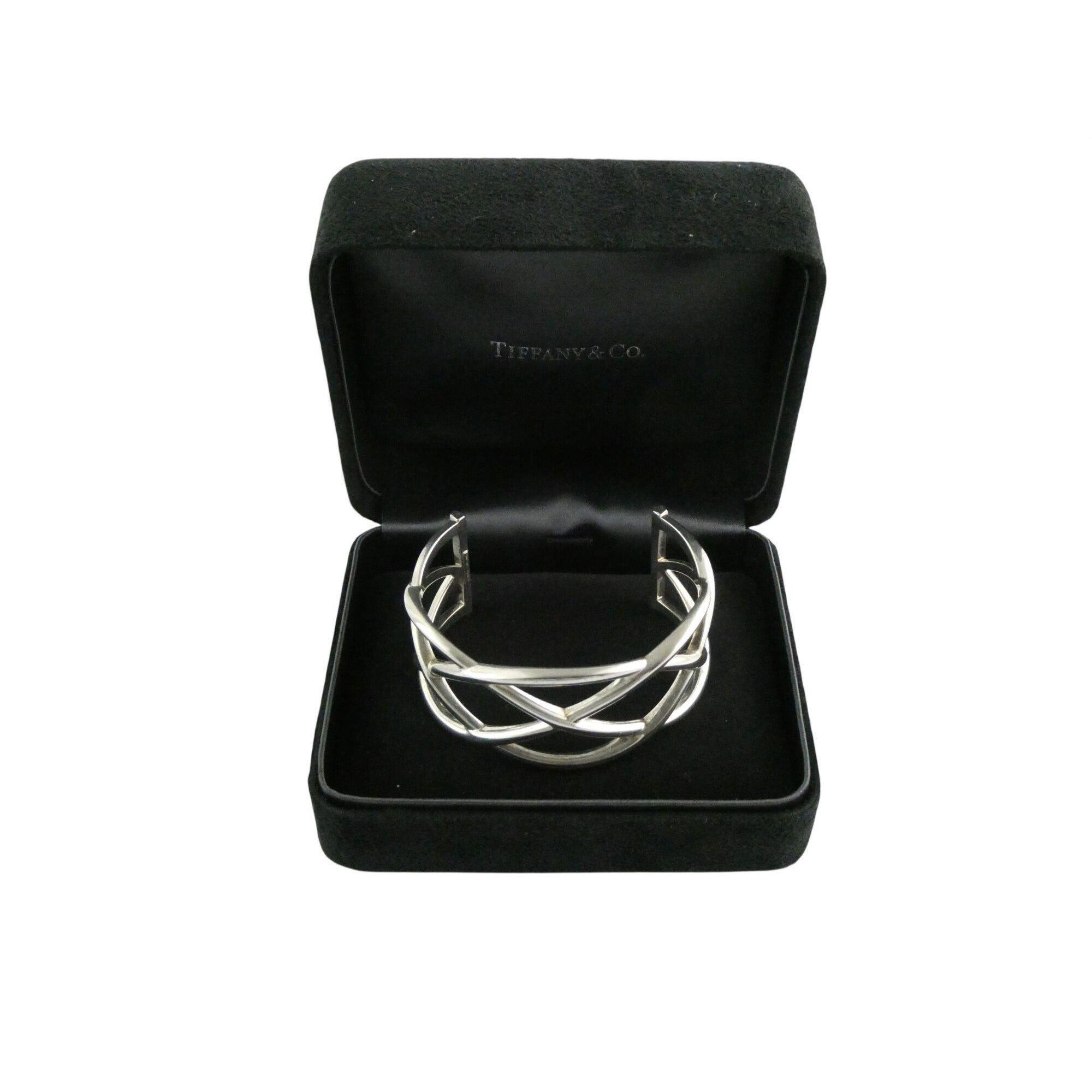 Tiffany and Co Sterling Silver Woven Cuff Bracelet Italy 44.4g 6.75 Inches w Box