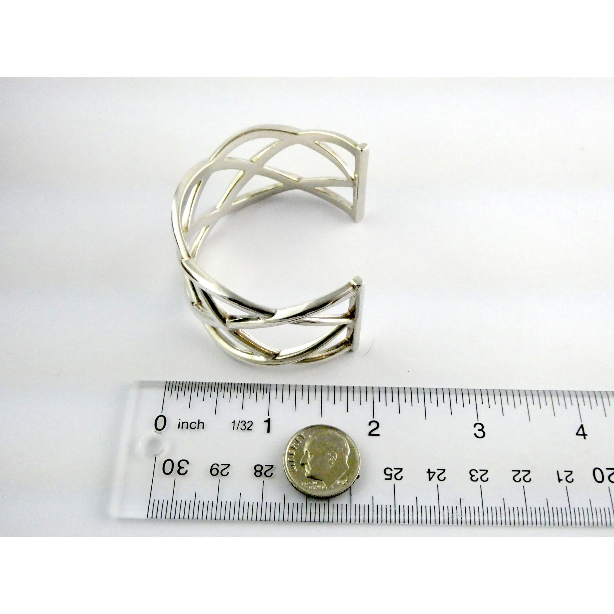 Tiffany and Co Sterling Silver Woven Cuff Bracelet Italy 44.4g 6.75 Inches w Box