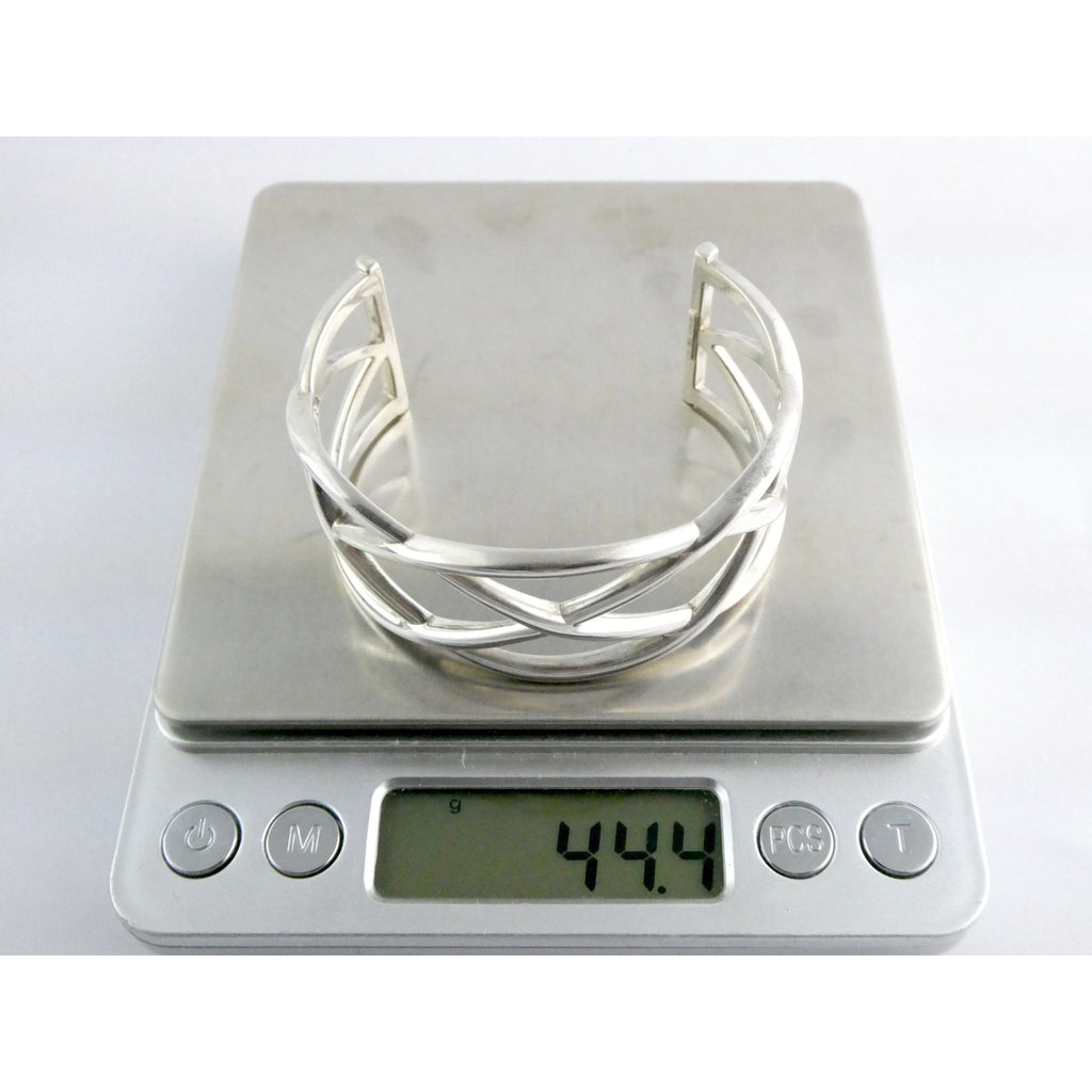 Tiffany and Co Sterling Silver Woven Cuff Bracelet Italy 44.4g 6.75 Inches w Box
