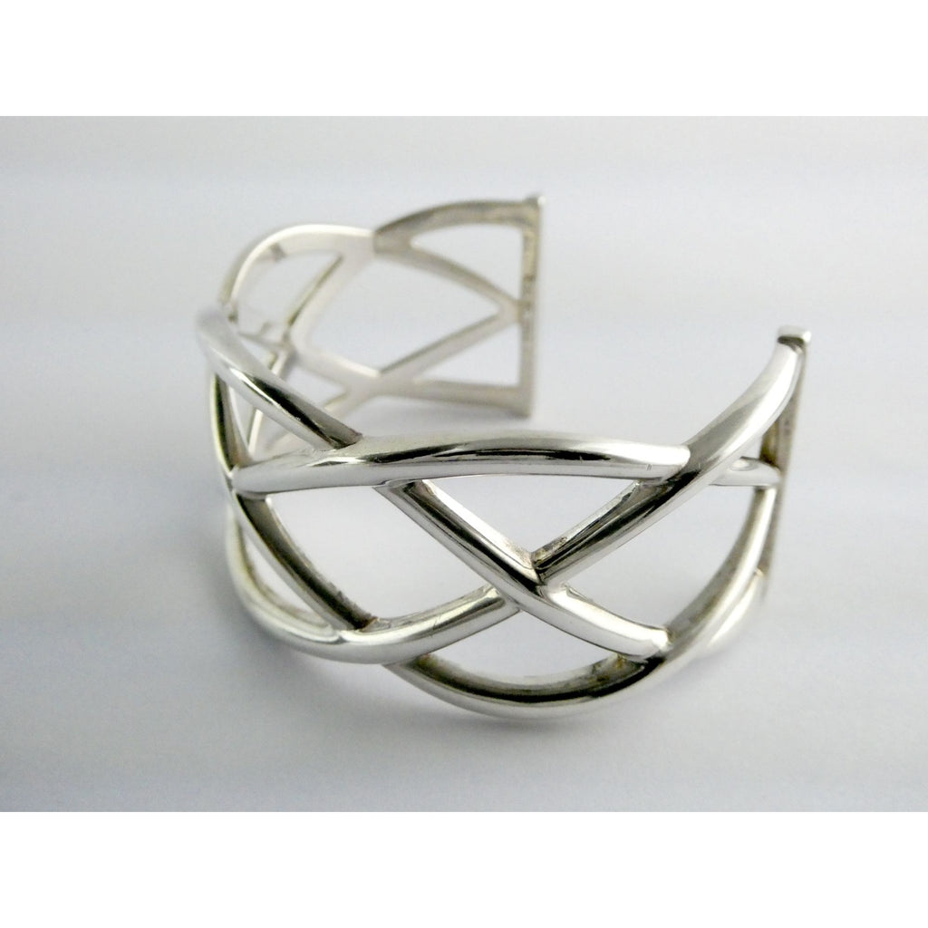 Tiffany and Co Sterling Silver Woven Cuff Bracelet Italy 44.4g 6.75 Inches w Box