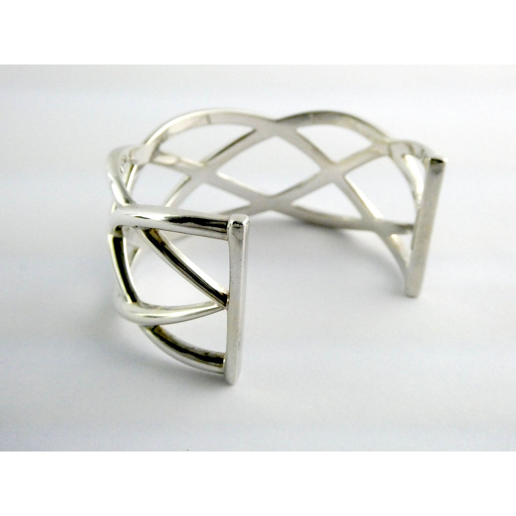 Tiffany and Co Sterling Silver Woven Cuff Bracelet Italy 44.4g 6.75 Inches w Box