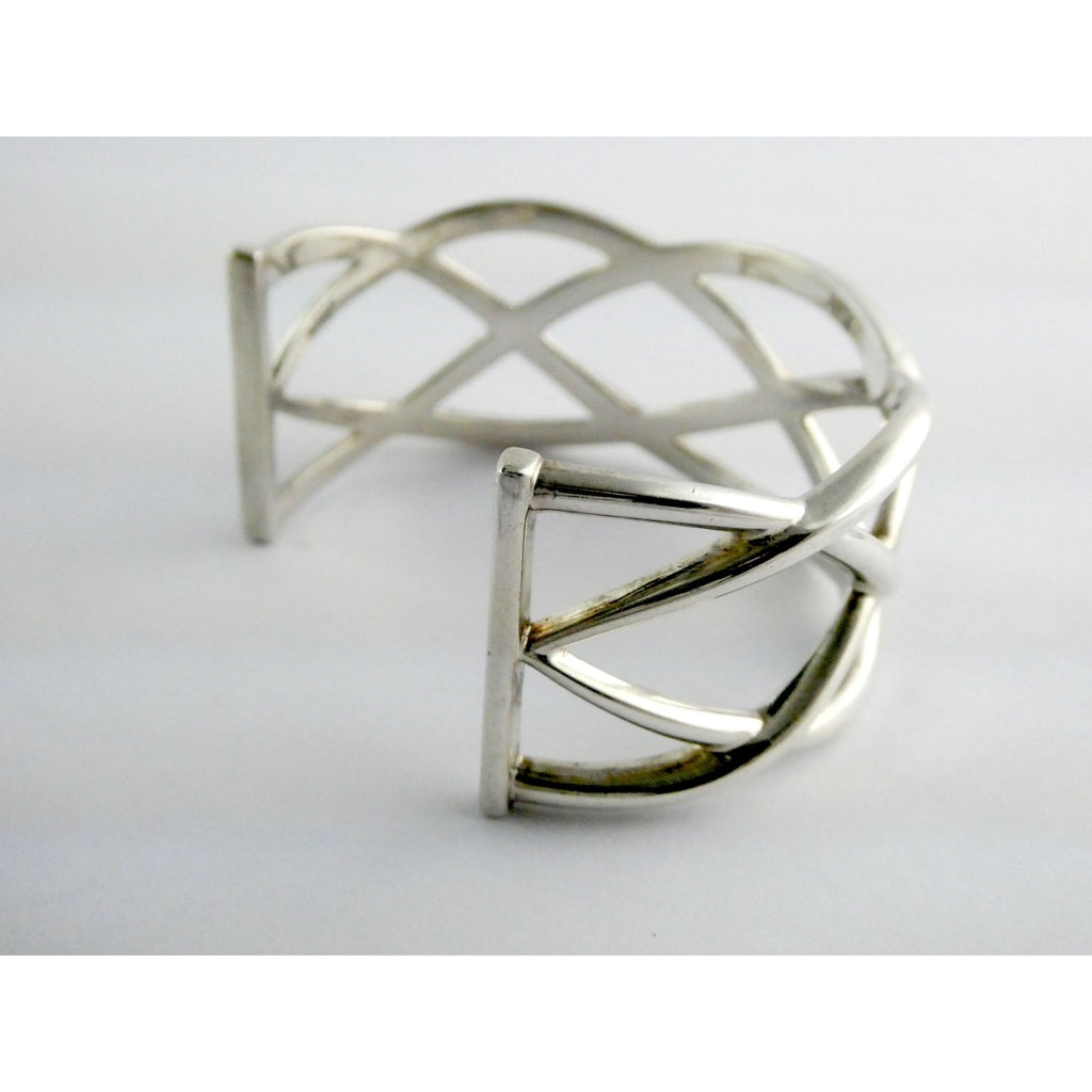 Tiffany and Co Sterling Silver Woven Cuff Bracelet Italy 44.4g 6.75 Inches w Box