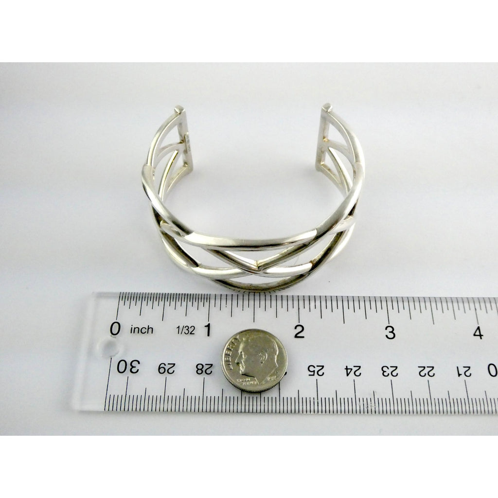 Tiffany and Co Sterling Silver Woven Cuff Bracelet Italy 44.4g 6.75 Inches w Box