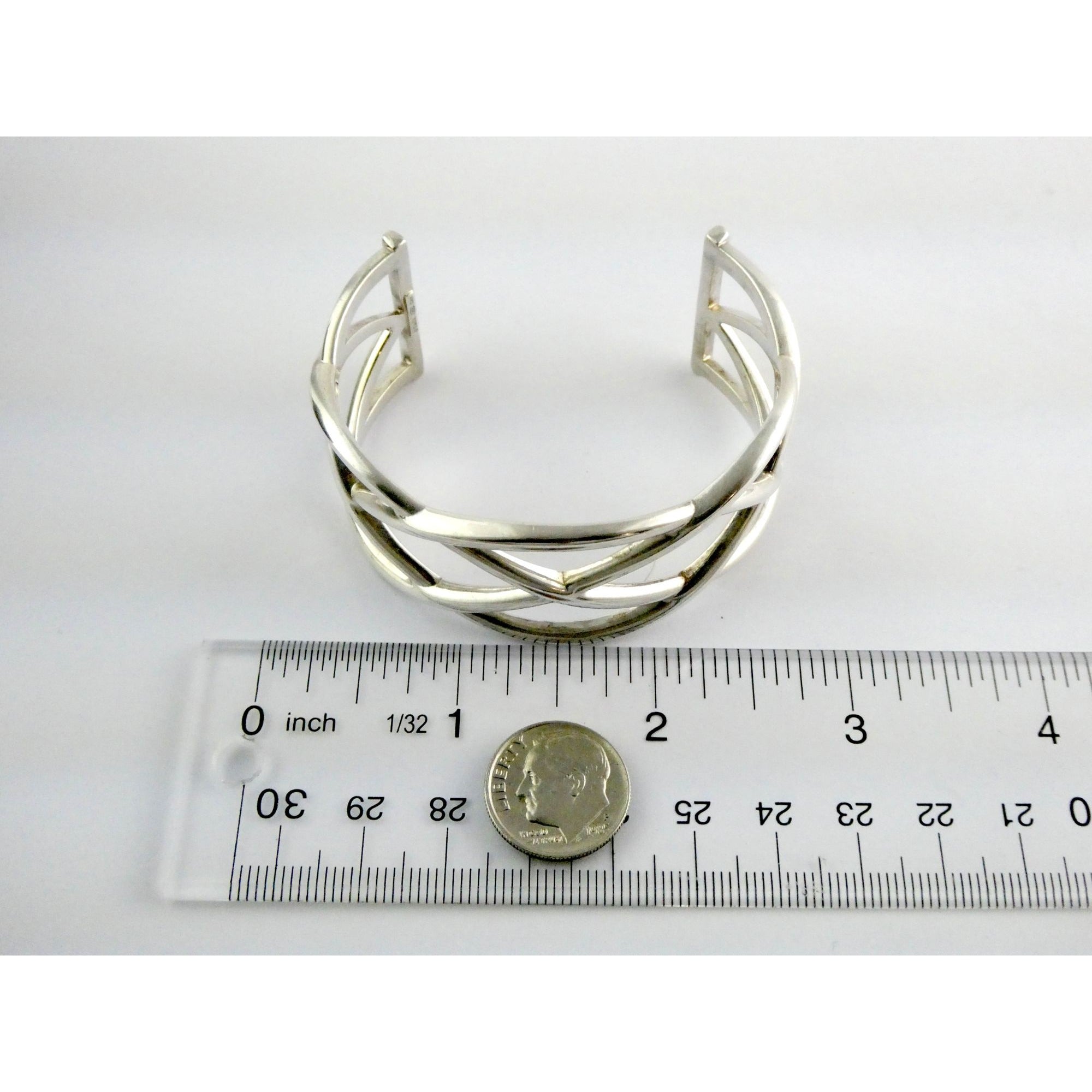 Tiffany and Co Sterling Silver Woven Cuff Bracelet Italy 44.4g 6.75 Inches w Box