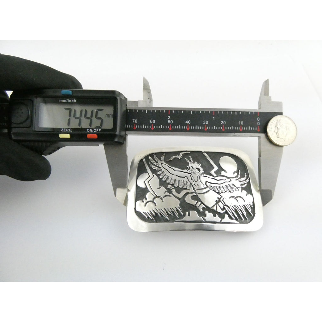 Southwestern Native Signed BJ Sterling Silver Thunder Eagle Dancer Belt Buckle
