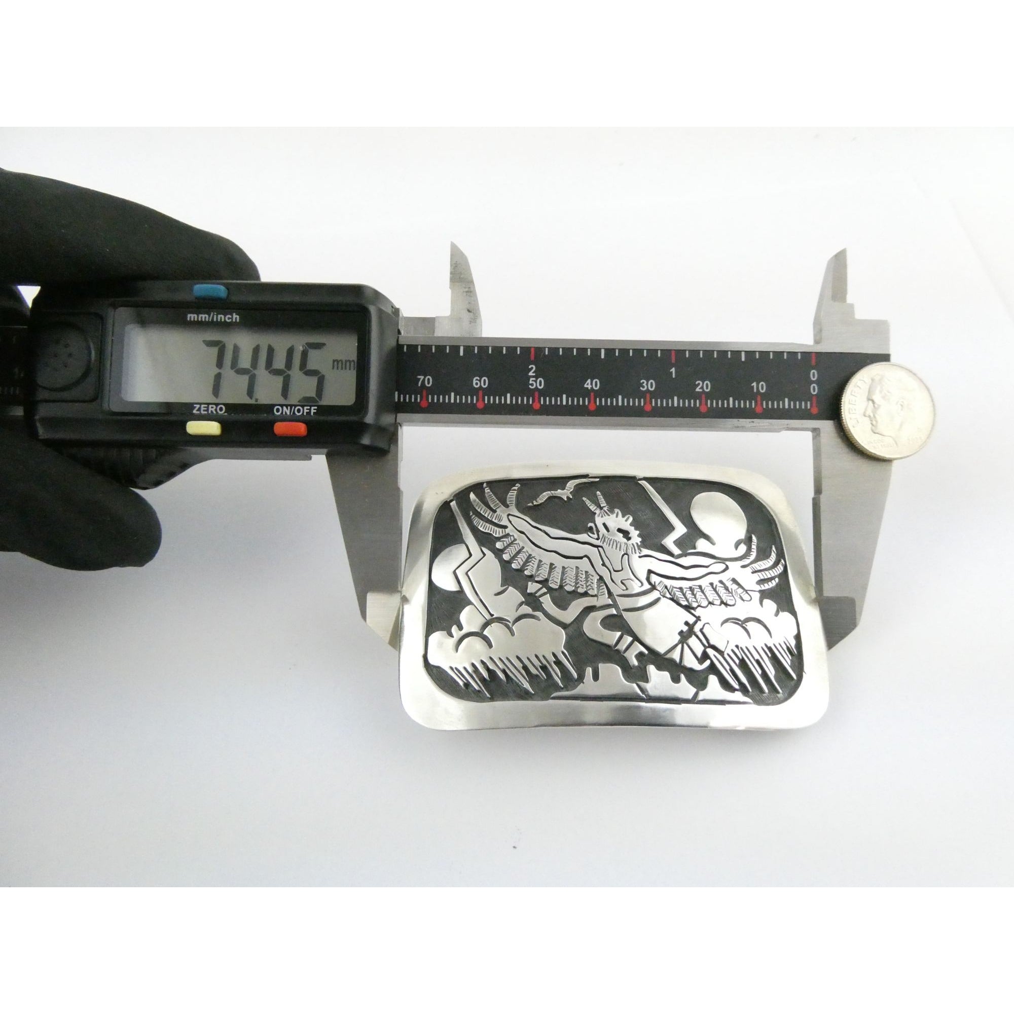 Southwestern Native Signed BJ Sterling Silver Thunder Eagle Dancer Belt Buckle