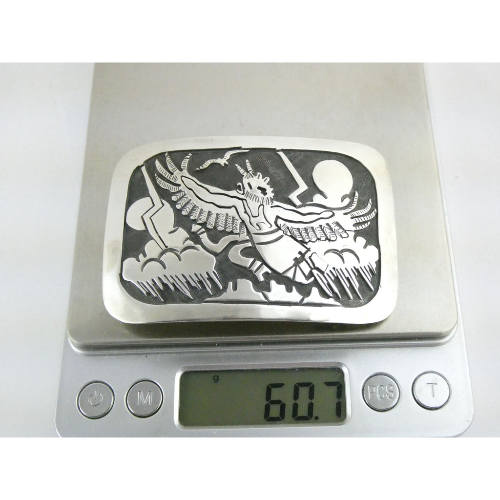 Southwestern Native Signed BJ Sterling Silver Thunder Eagle Dancer Belt Buckle
